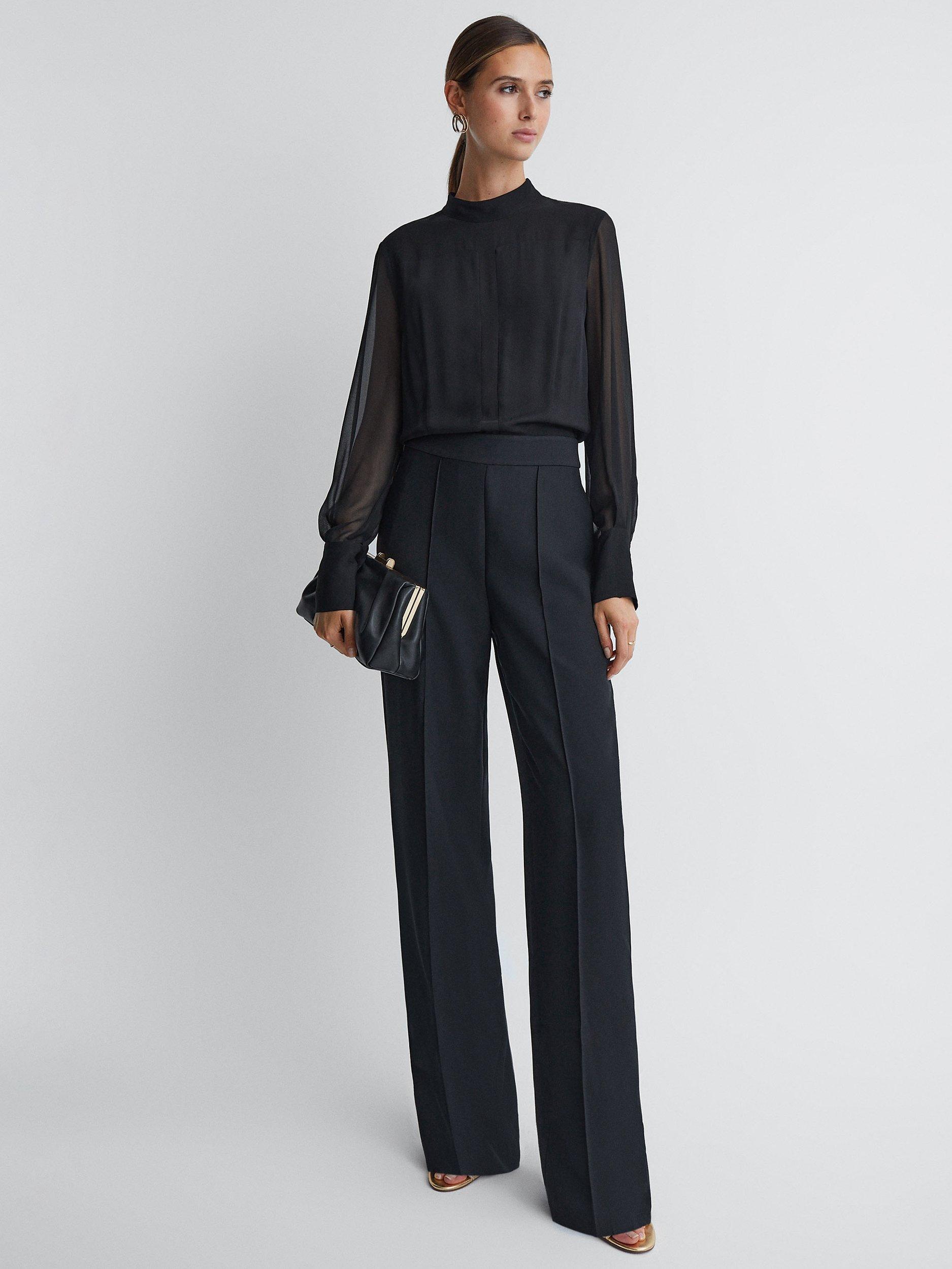 Reiss Magda Sheer Top Jumpsuit, Black