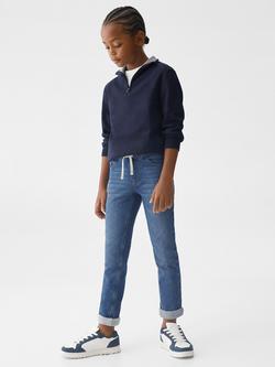Mango Kids' Santi Drawstring Waist Jeans - view 2, Open Blue