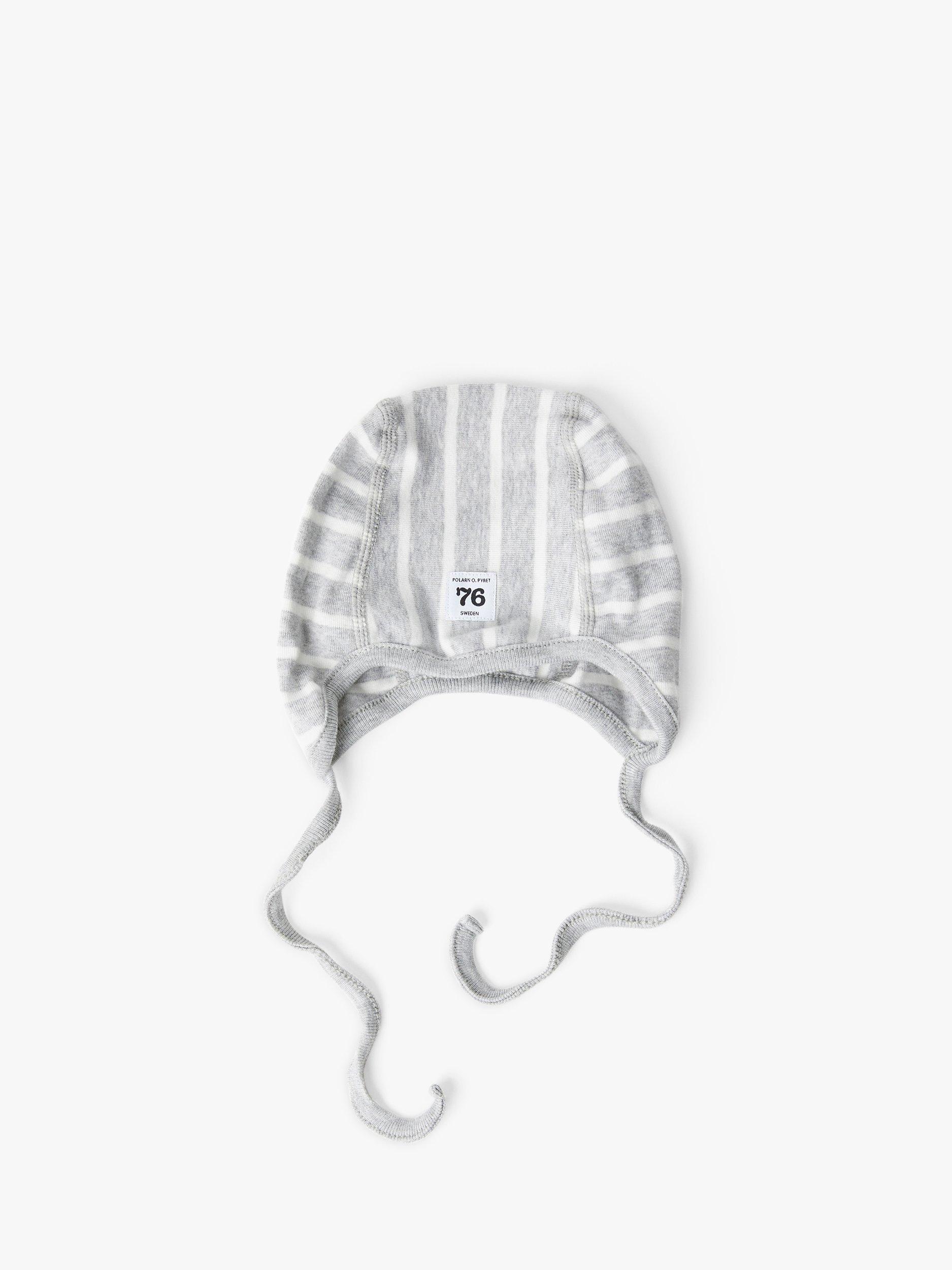 Polarn O. Pyret Baby Organic Cotton Stripe Helmet Hat, Grey