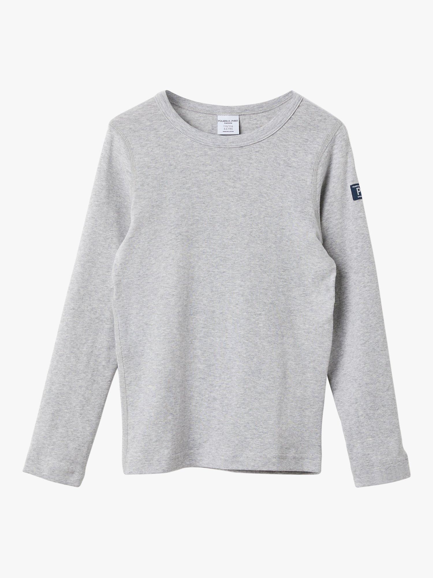 Polarn O. Pyret Kids' Organic Cotton Long Sleeve T-Shirt, Grey, 6-9 months