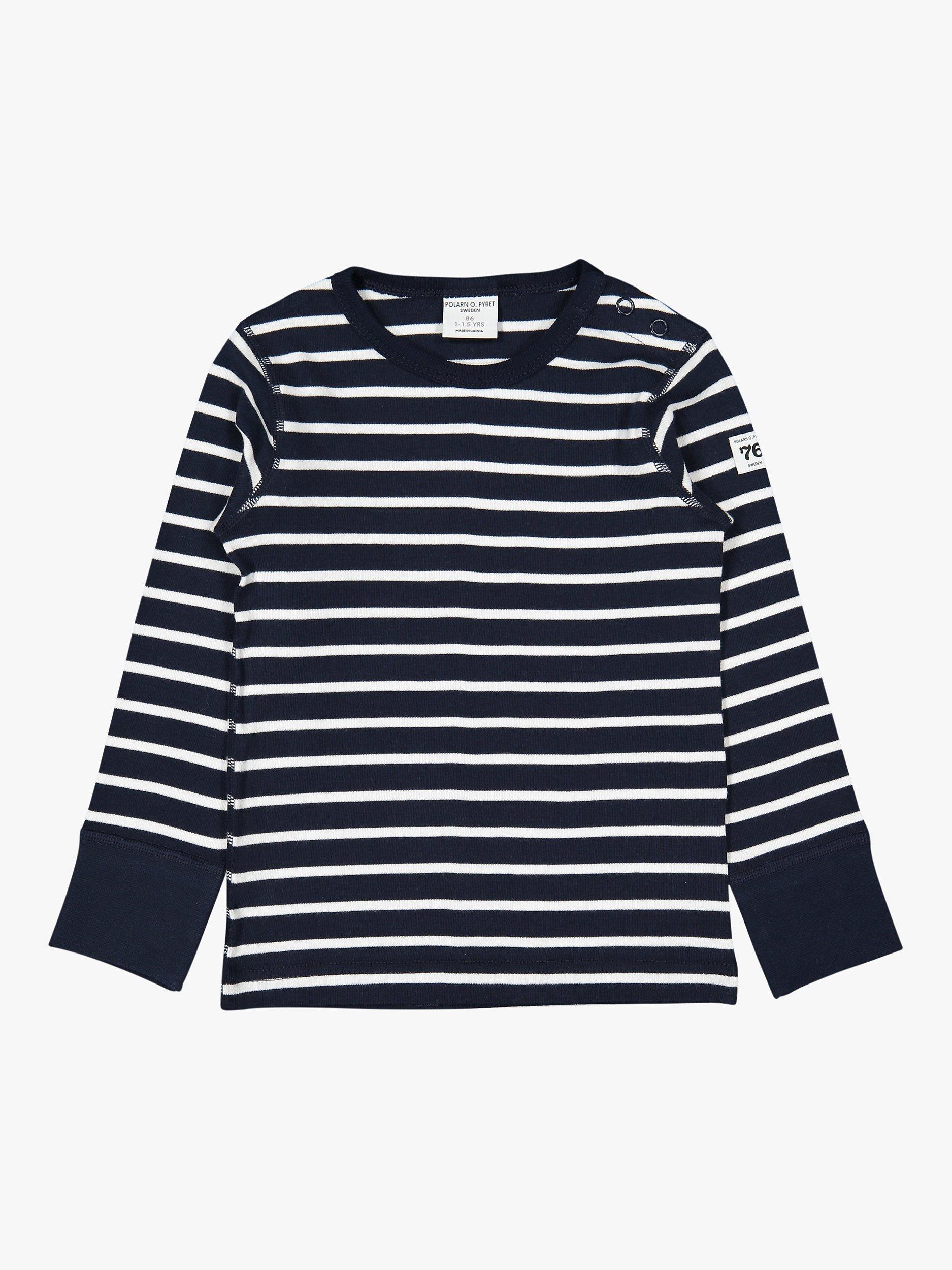 Polarn O. Pyret Baby Organic Cotton Stripe Long Sleeve Top, Blue, 6-9 months