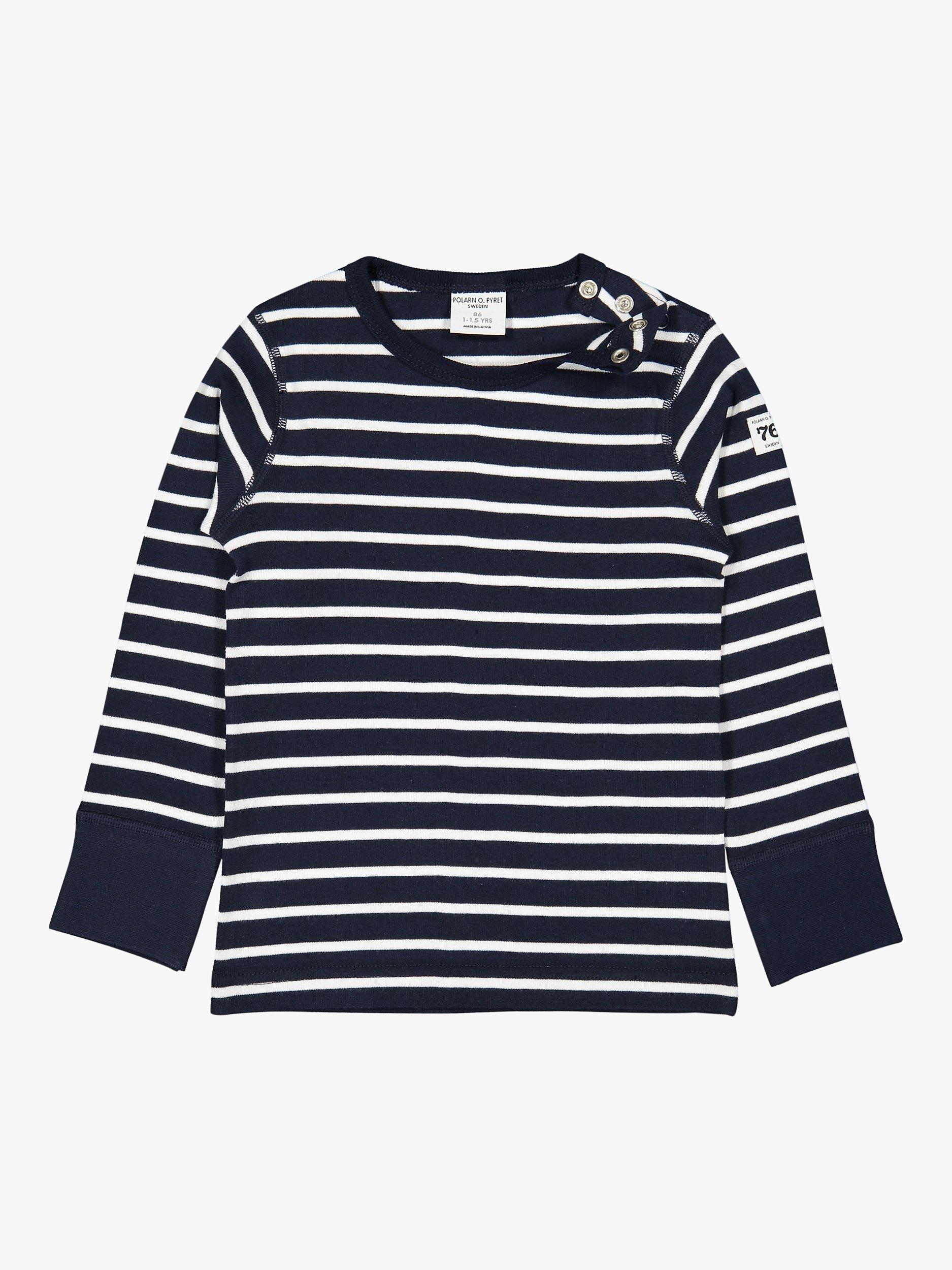 Polarn O. Pyret Baby Organic Cotton Stripe Long Sleeve Top, Blue, 6-9 months