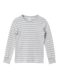 Polarn O. Pyret Kids' Organic Cotton Stripe Top, Grey/White