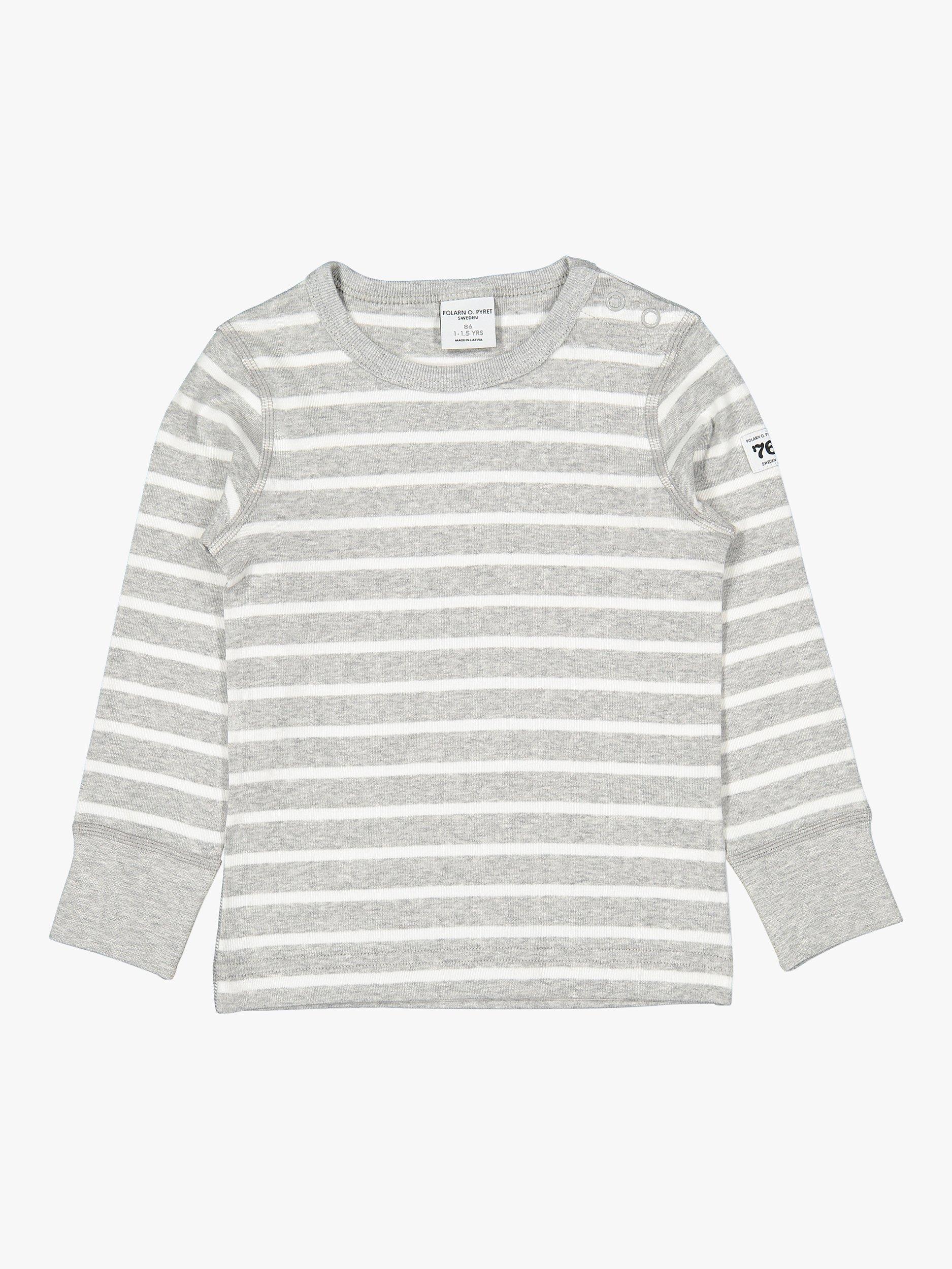 Polarn O. Pyret Kids' Organic Cotton Stripe Top, Grey, 6-9 months