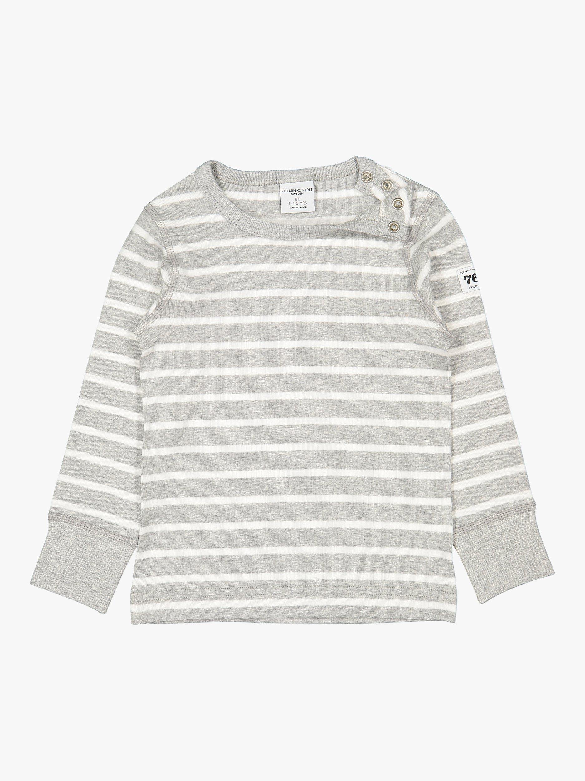 Polarn O. Pyret Kids' Organic Cotton Stripe Top, Grey, 6-9 months