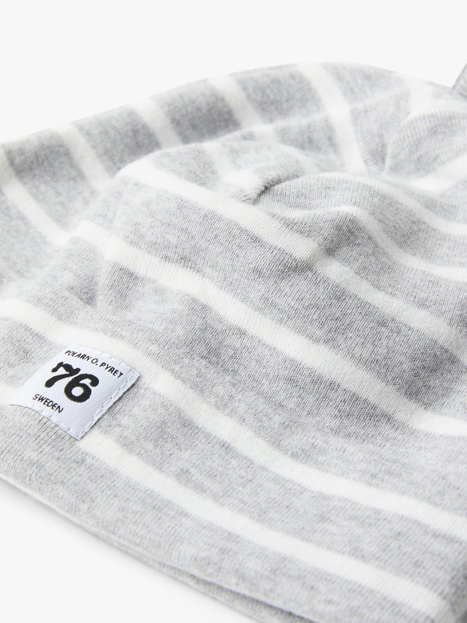 Product image 3 of 3, which shows Polarn O. Pyret Baby Organic Cotton Striped Hat, Grey, Earl years