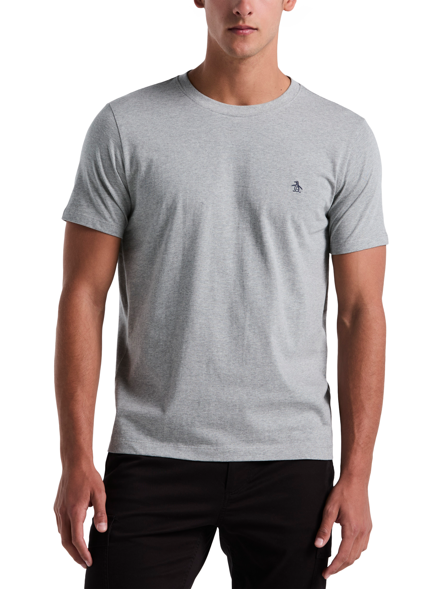 Product image 1 of 3, which shows Original Penguin Pin Point Embroidery T-Shirt, Rain Hthr, S