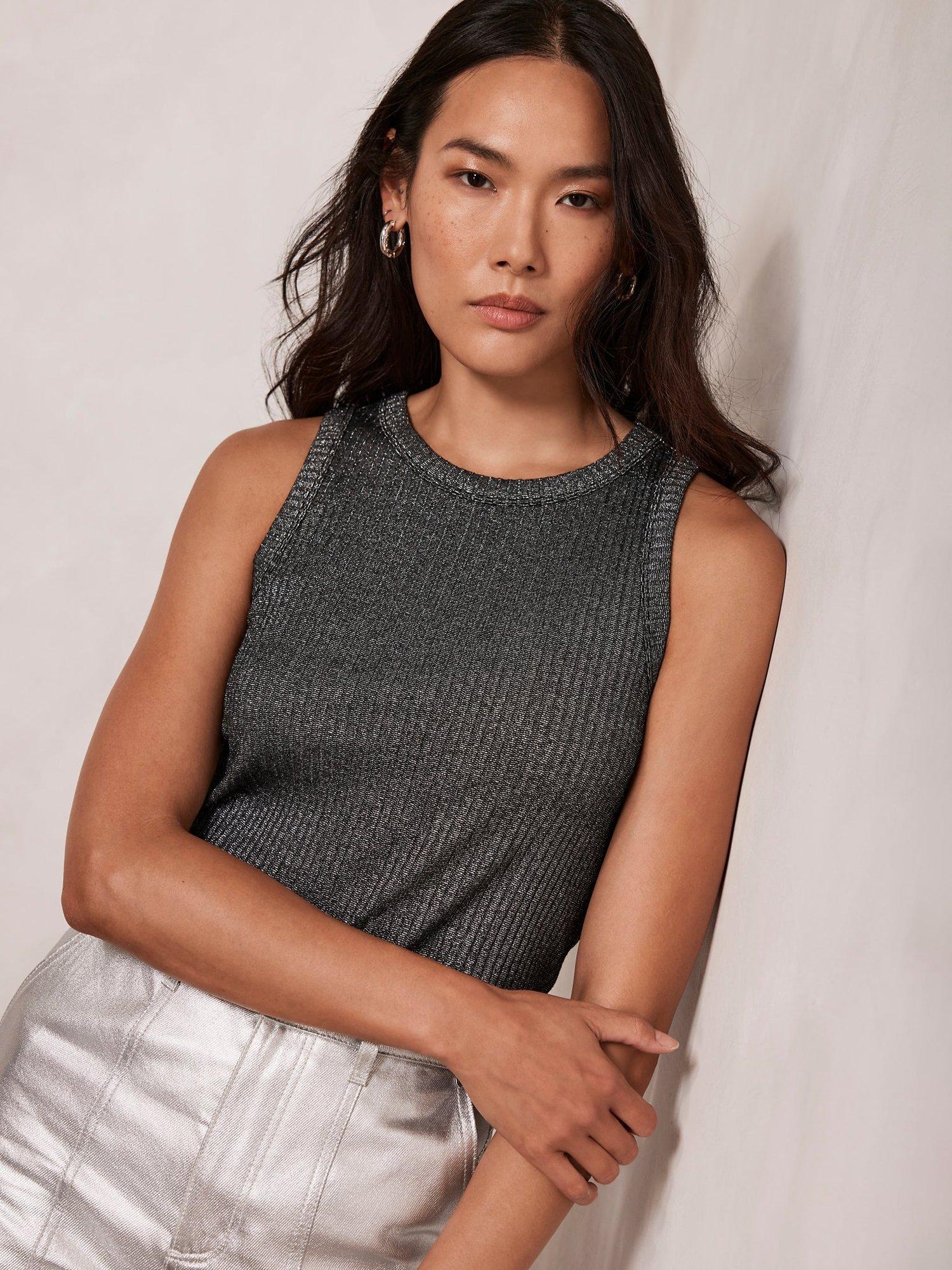 Mint Velvet Metallic Vest Top, Dark Grey