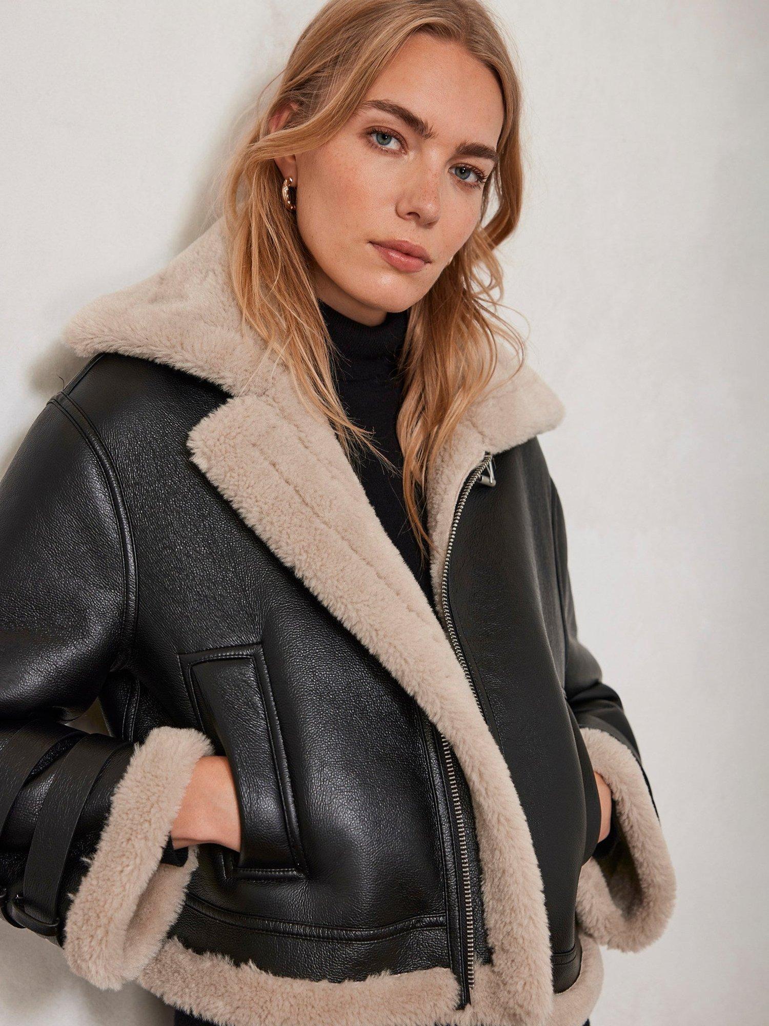 Mint Velvet Cropped Aviator Jacket, Black