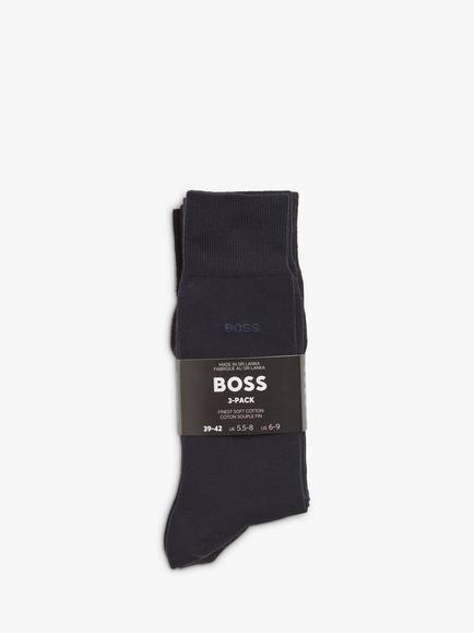 BOSS Ribbed Iconic Logo Cotton Blend Socks, Pack of 3 - view 2, Black/Blue/Grey