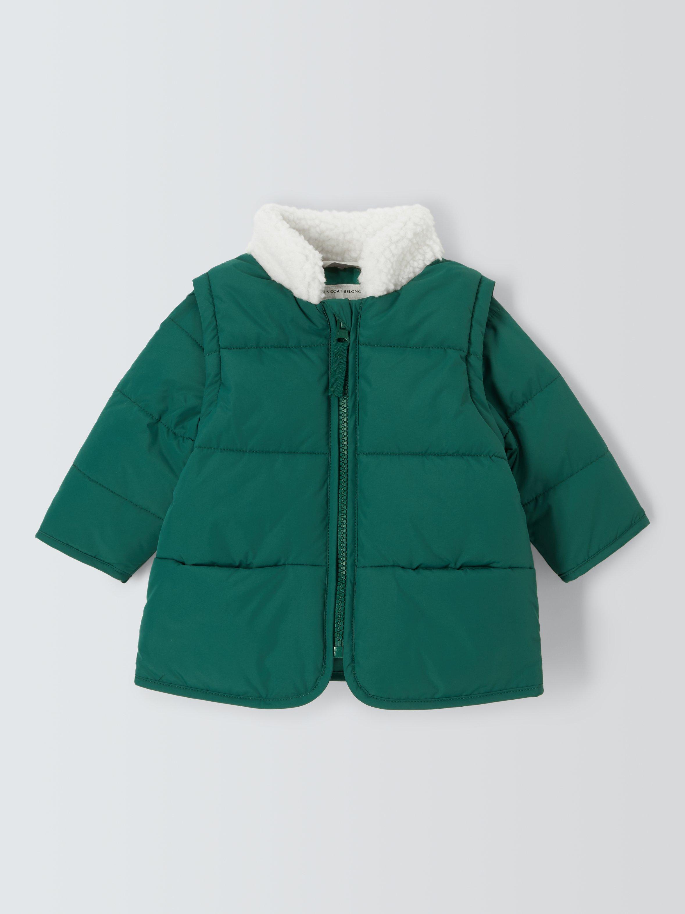 John Lewis Baby Borg Quilted Shower Resistant Jacket, Green