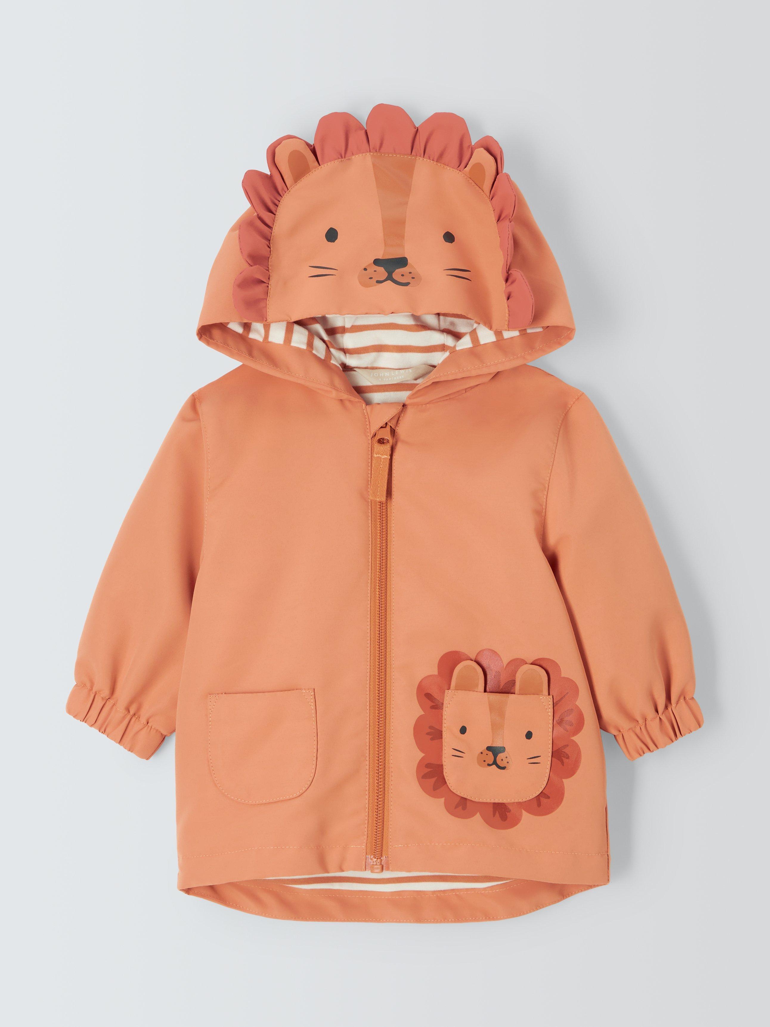 John Lewis Baby Lion Shower Resistant Windbreaker Jacket, Orange