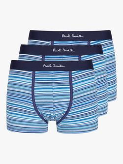 Paul Smith Signature Stripe Organic Cotton Blend Trunks, Pack of 3, Blue/Multi, Blue/Multi
