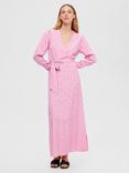 SELECTED FEMME Satin Spot Maxi Wrap Dress, Moonlite Mauve