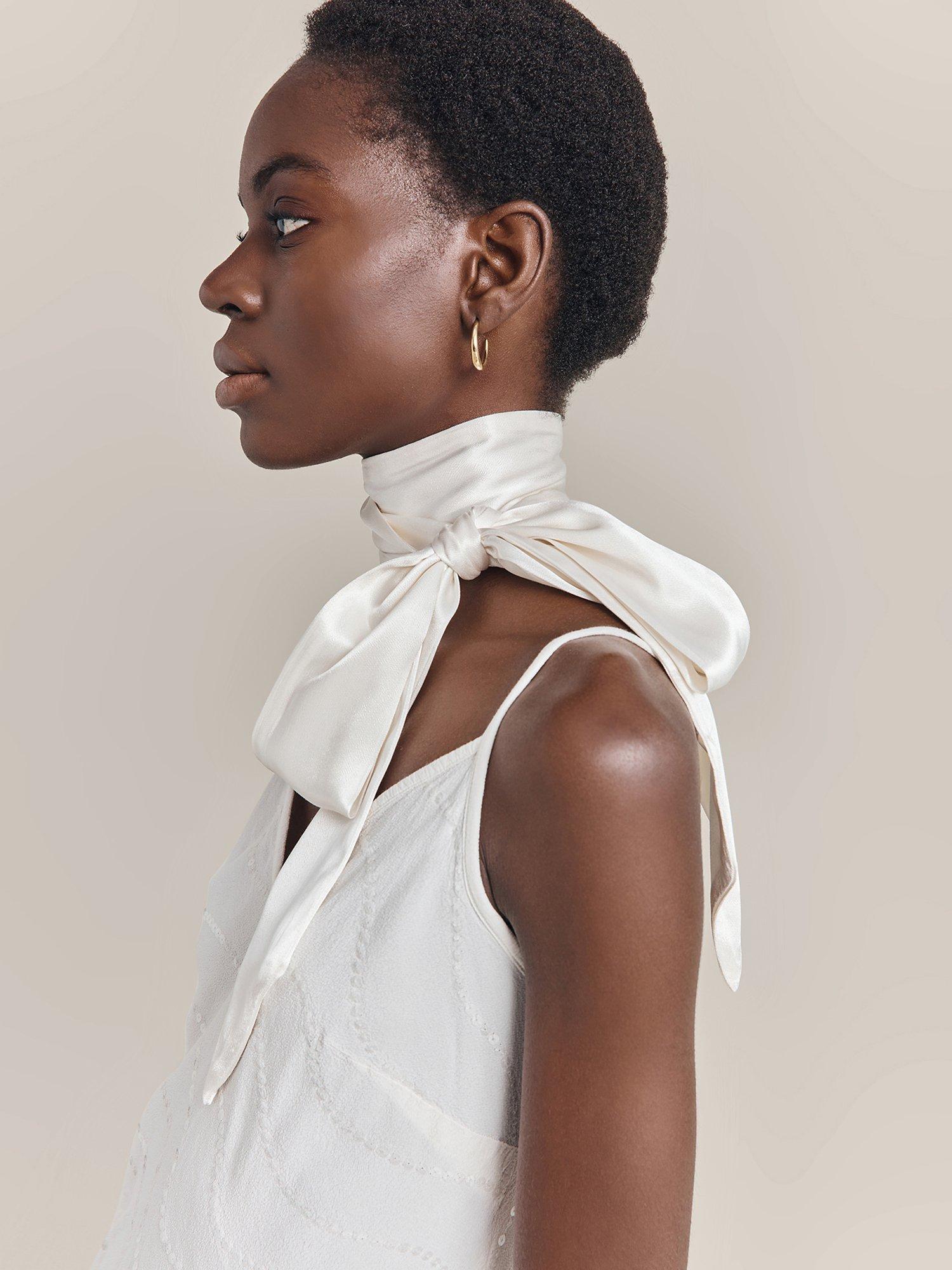 Product image 1 of 1, which shows Ghost Alice Super Skinny Satin Scarf, Ivory, One Size