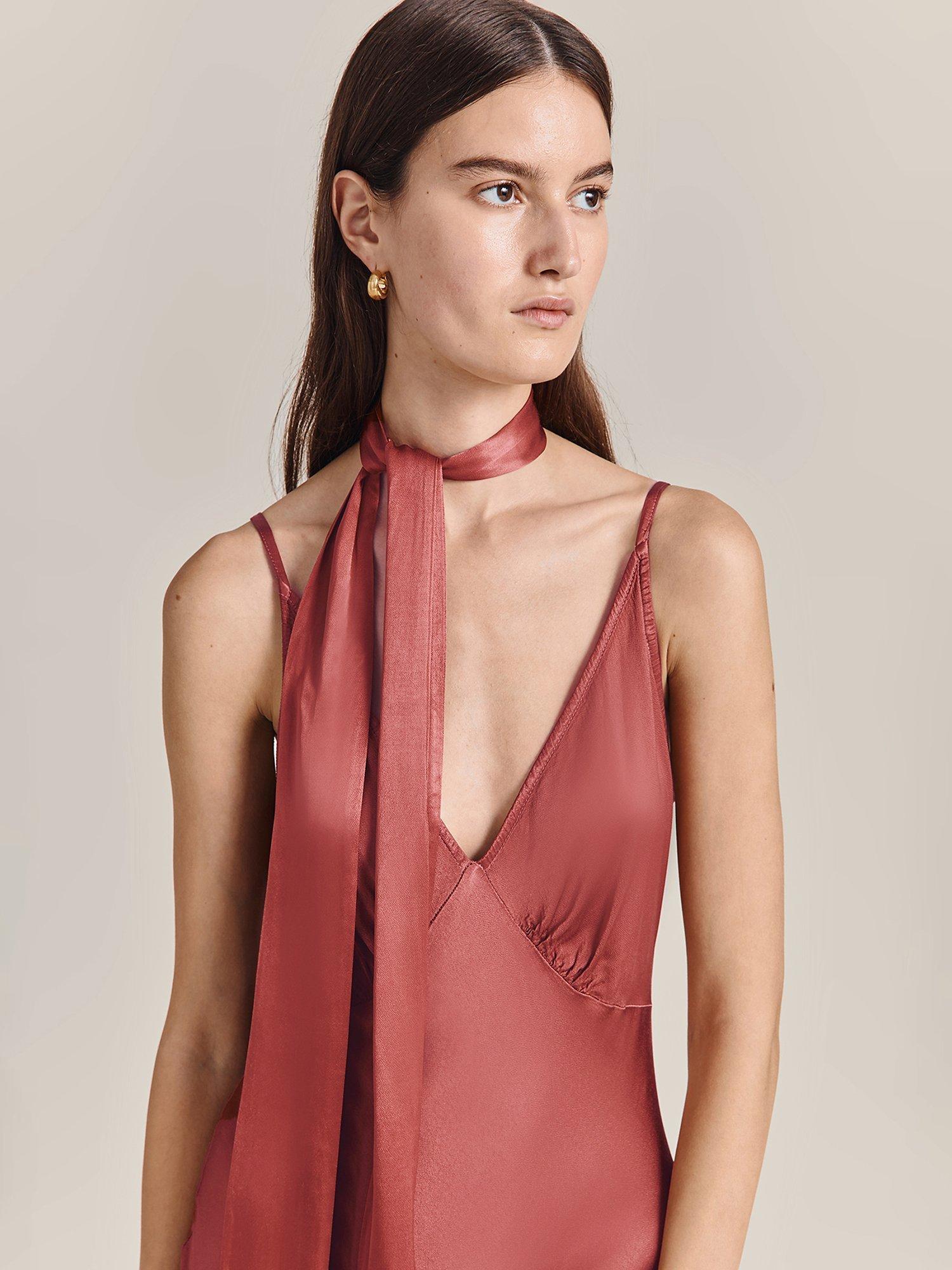 Product image 1 of 2, which shows Ghost Alice Super Skinny Satin Scarf, Dark Caramel, One Size