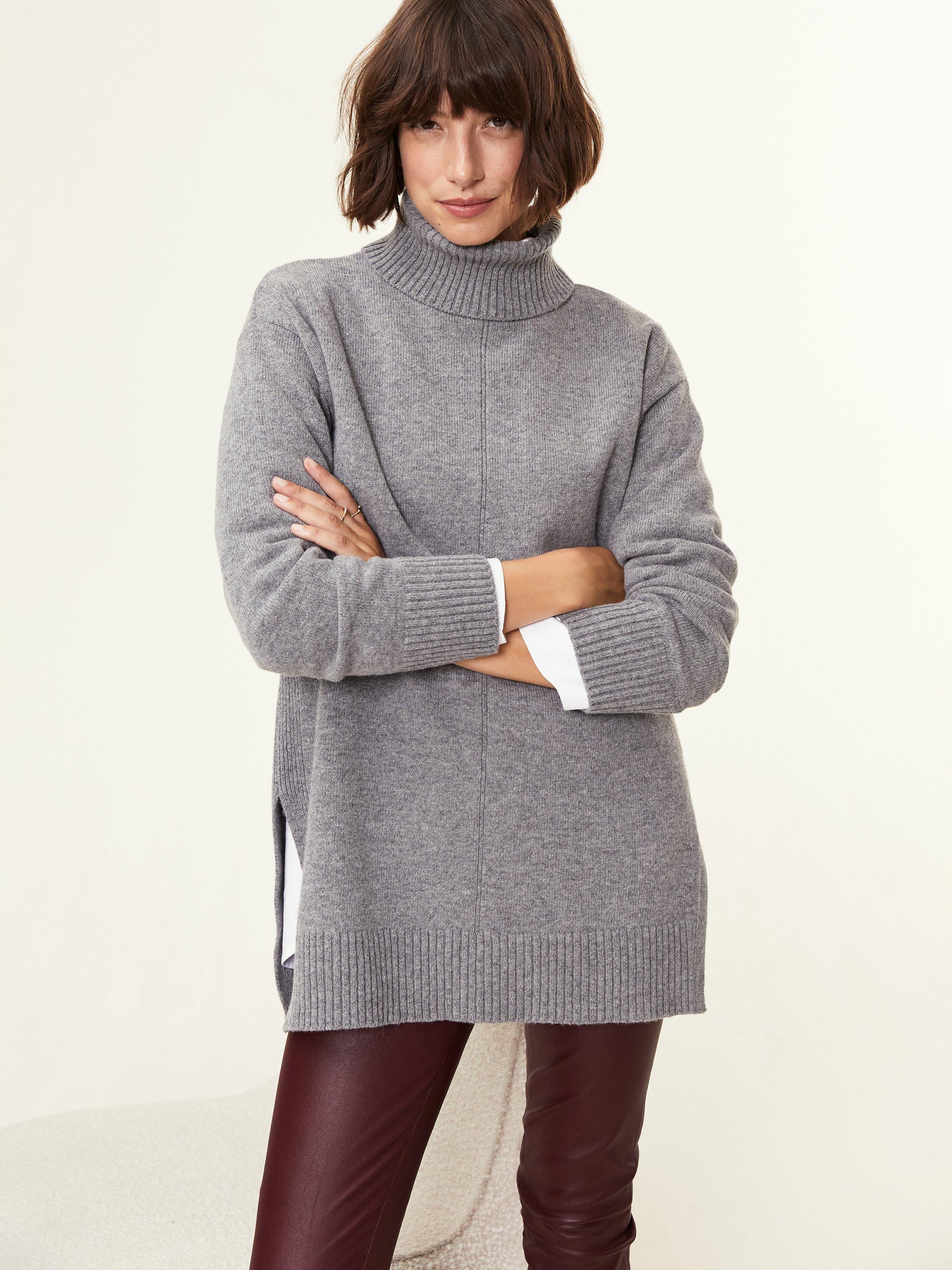 Baukjen Asher Wool Blend Roll Neck Jumper, Grey Marl