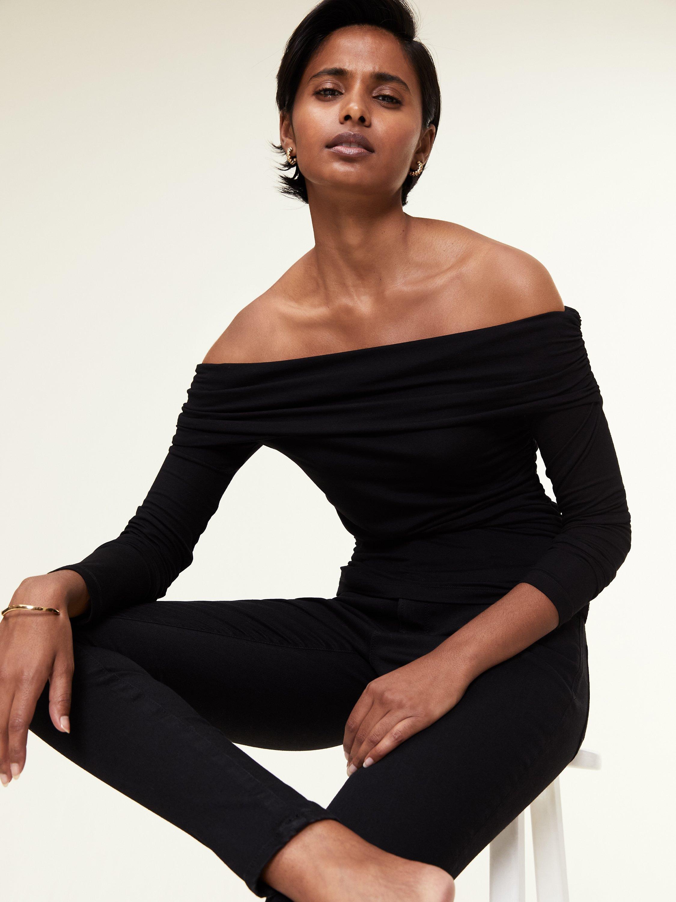 Baukjen Seren Bardot Neck Top, Caviar Black