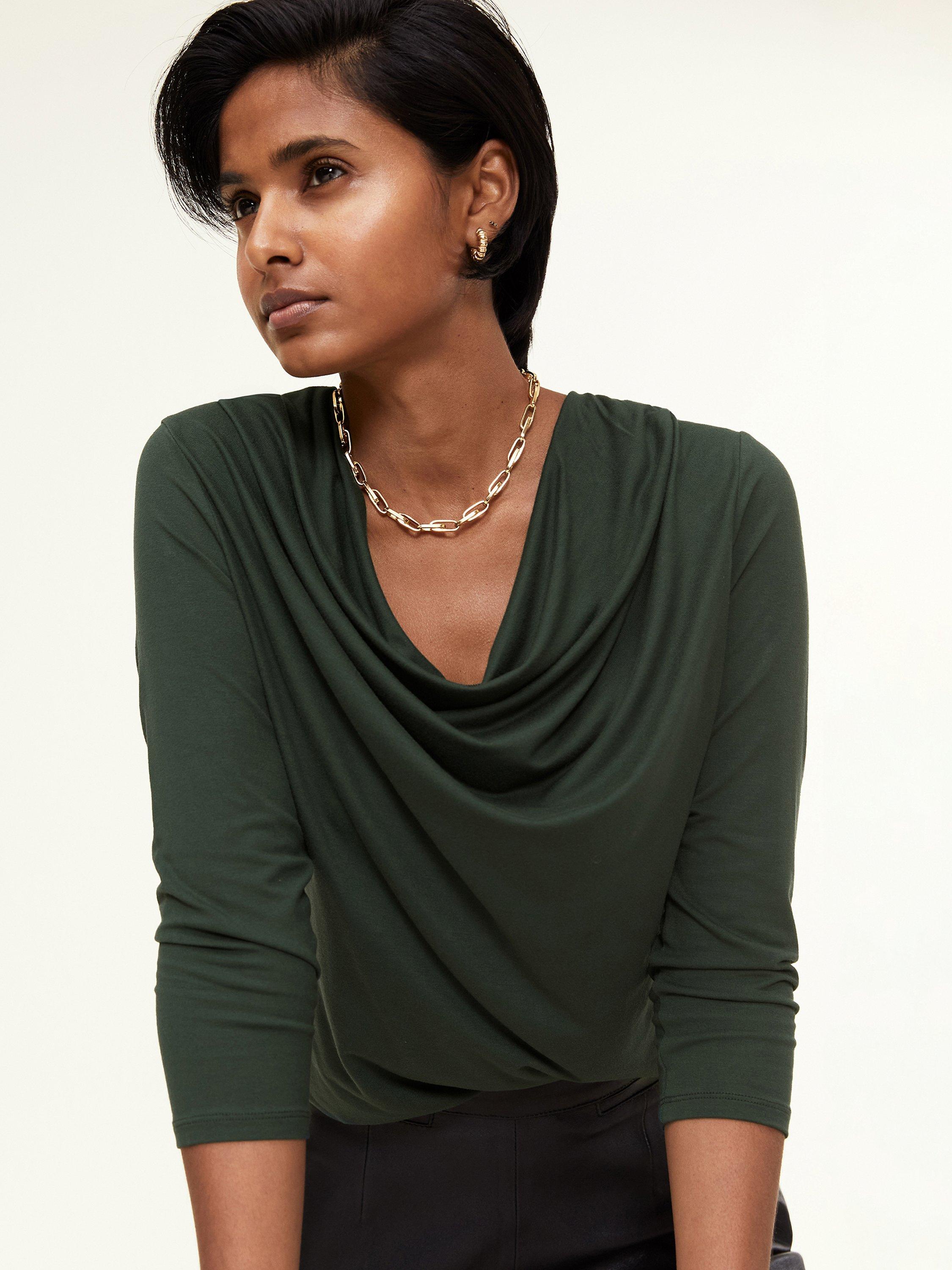 Product image 1 of 4, which shows Baukjen Theodora Cowl Neck Top, Deep Khaki, 8