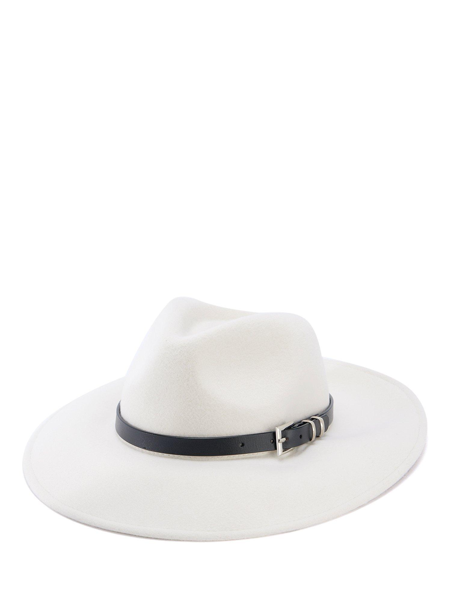 Mint Velvet Buckle Strap Wool Fedora Hat, Cream, One Size