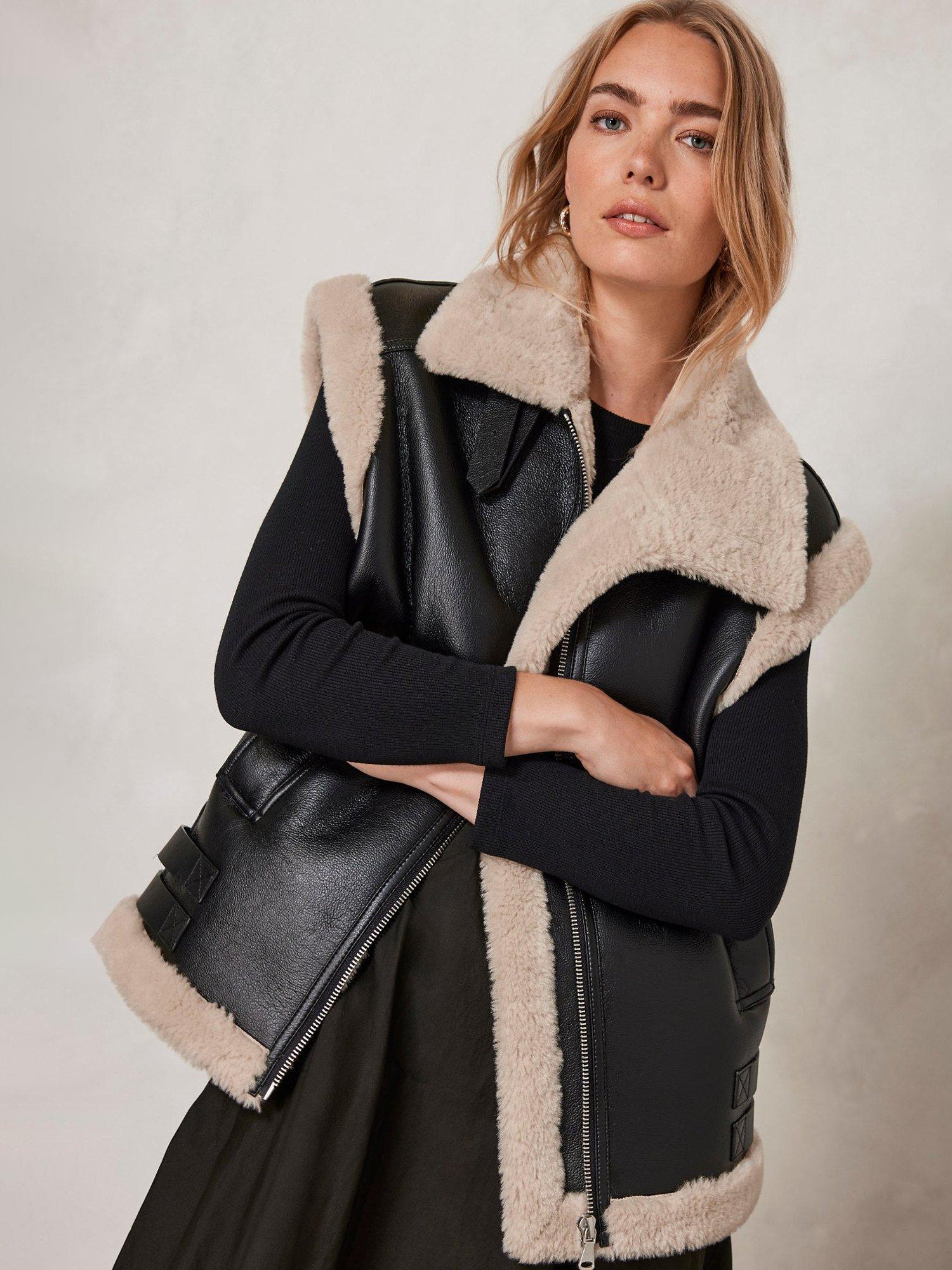 Mint Velvet Faux Shearling Lined Gilet, Black