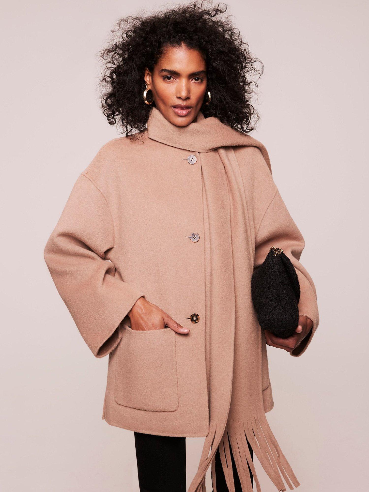 Mint Velvet Wool Blend Scarf Coat, Natural Beige