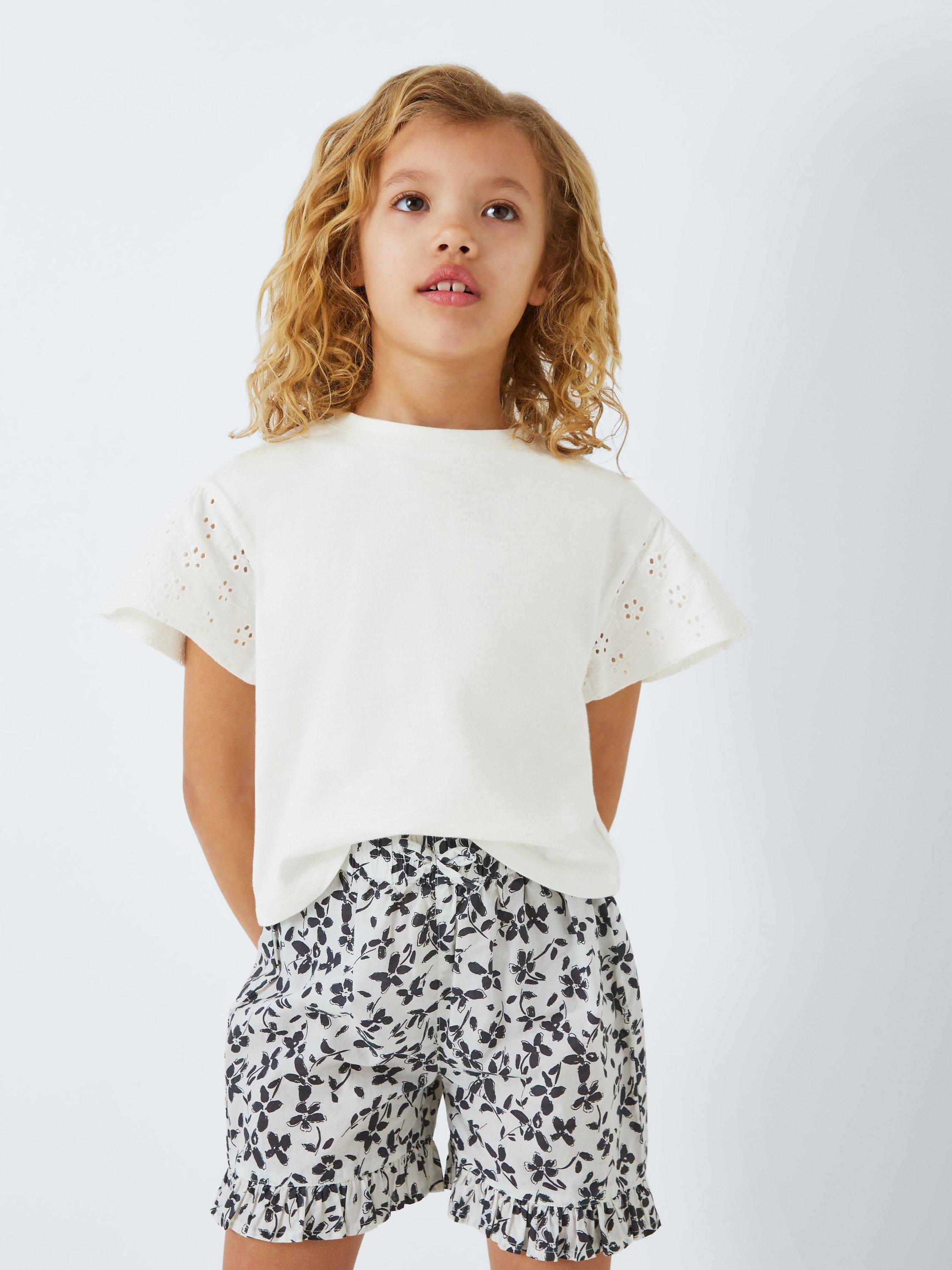 John Lewis Kids' Broderie Short Sleeve Top, Snow White, 6 years