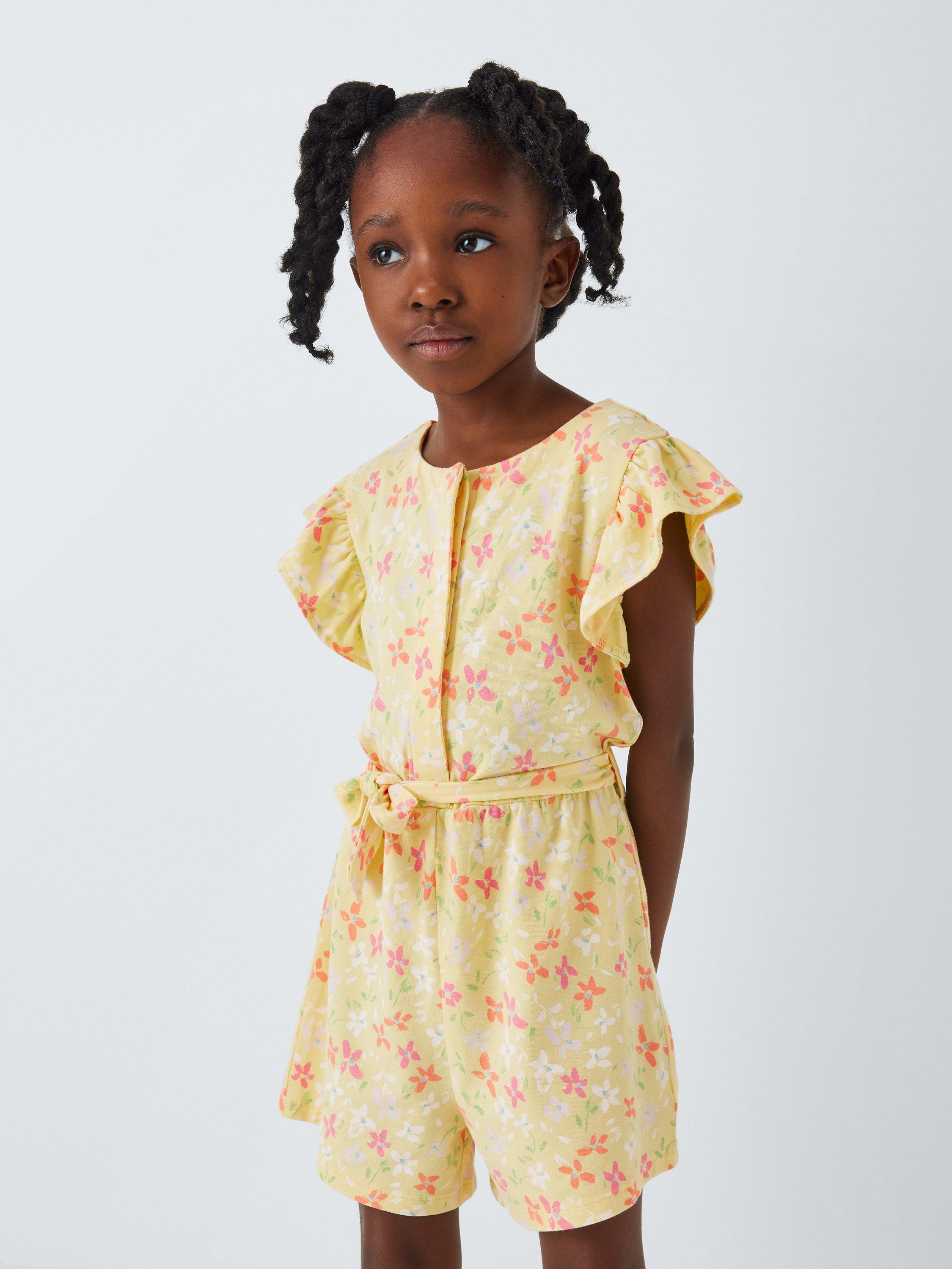 John Lewis Kids' Floral Playsuit, Lemon Meringue