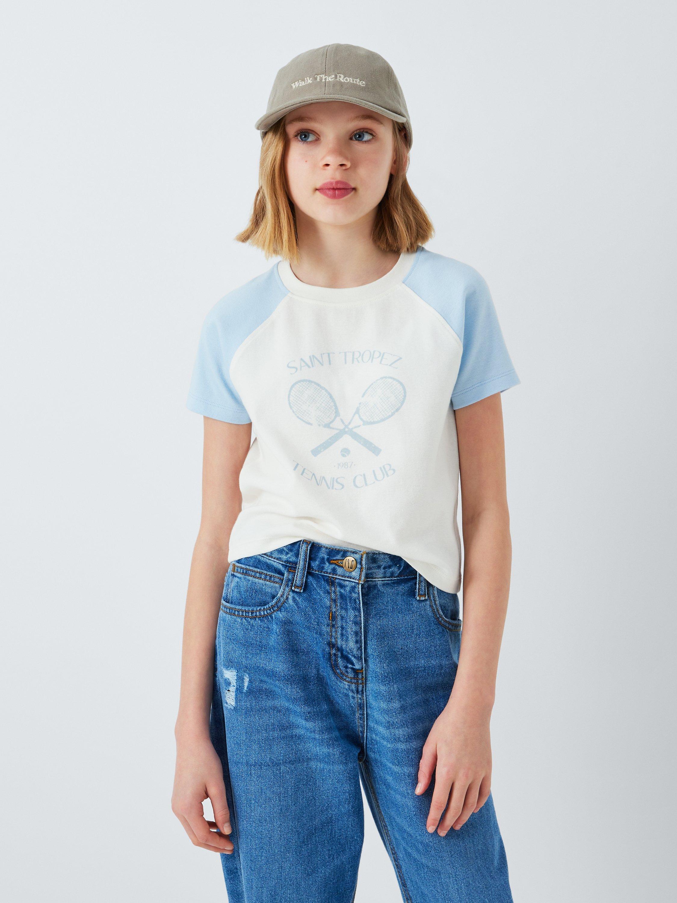 John Lewis Kids' Saint Tropez Tennis Graphic T-Shirt, Snow White/Egret