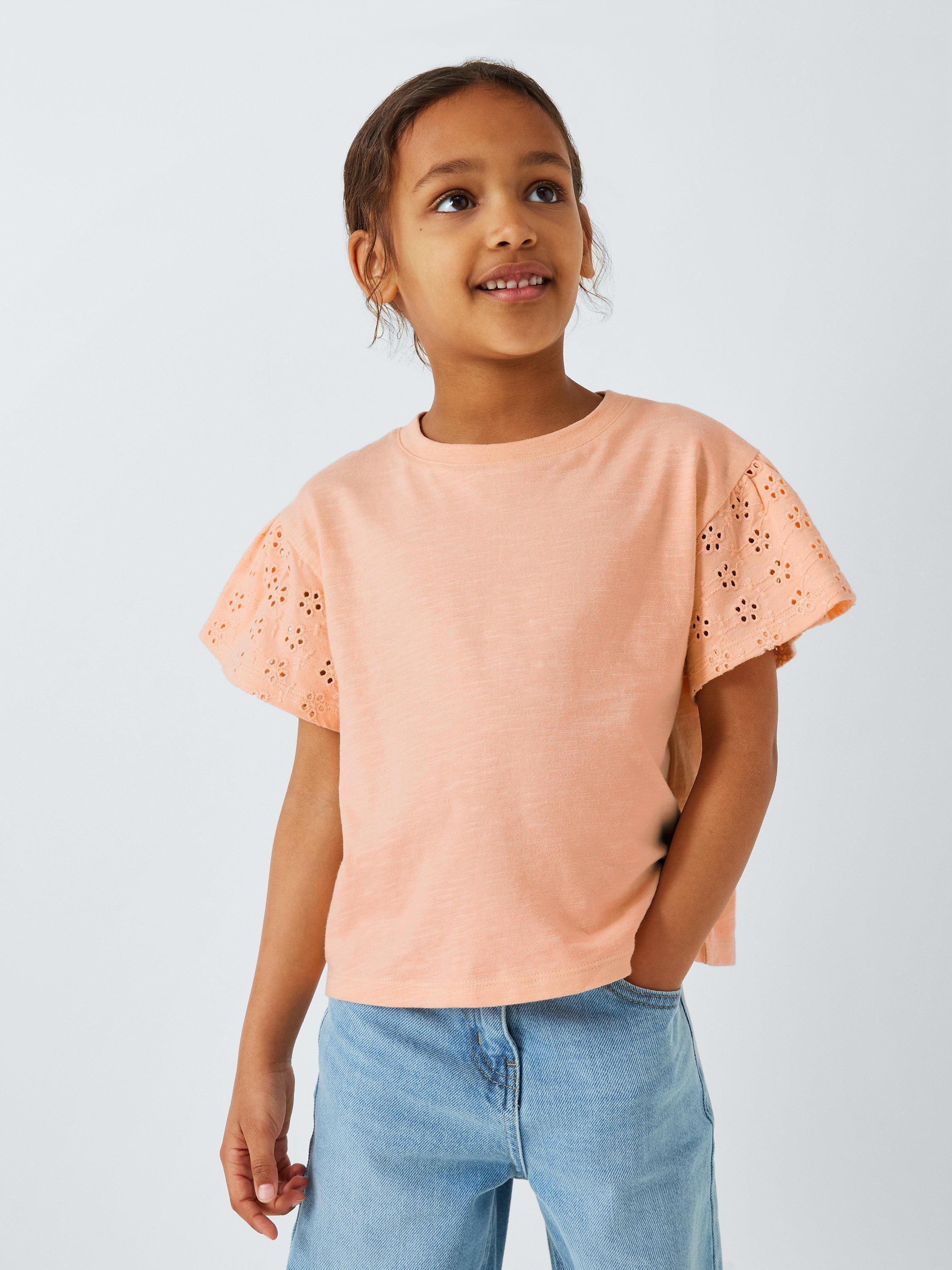 John Lewis Kids' Broderie Short Sleeve Top