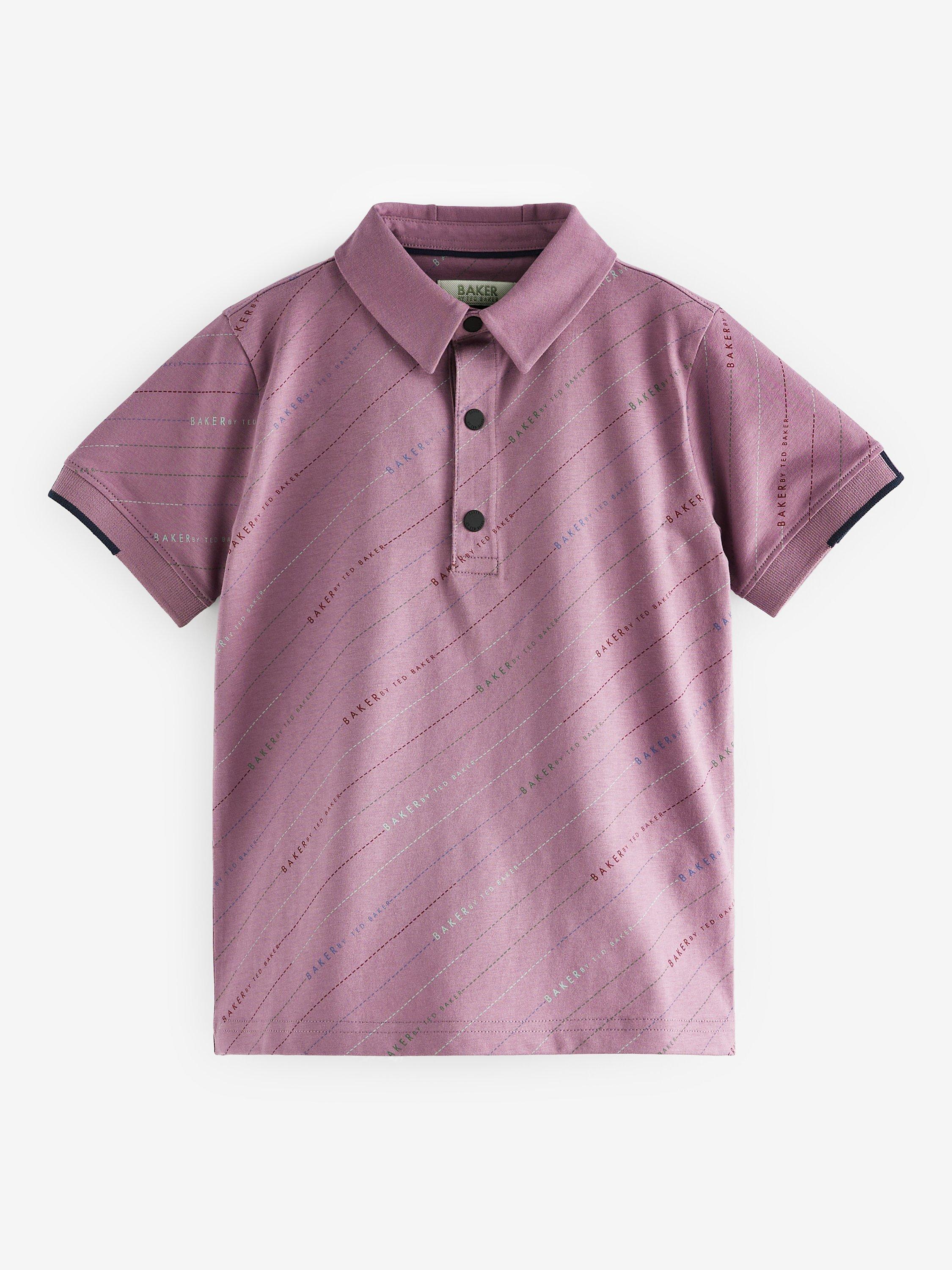 Ted Baker Kids' Logo Diagonal Stripe Print Polo Shirt, Purple