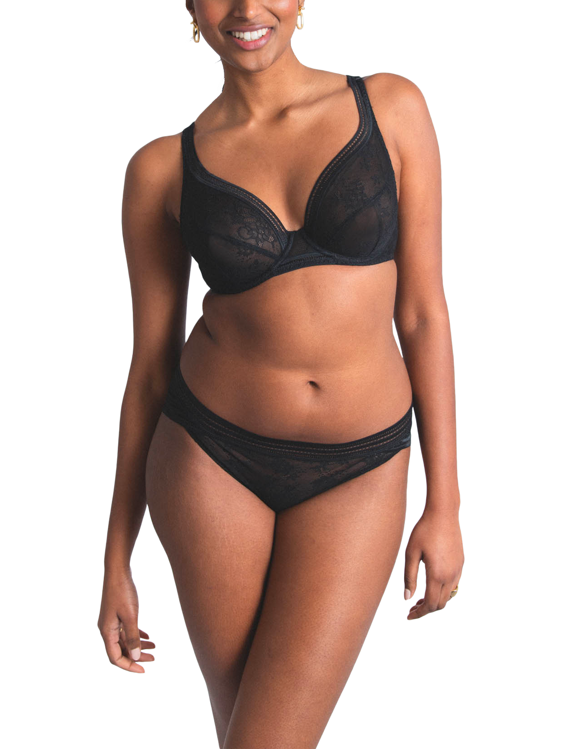 Product image 1 of 7, which shows Maison Lejaby Miss Lejaby Plus Size Lace Triangle Bra, Noir, 30E