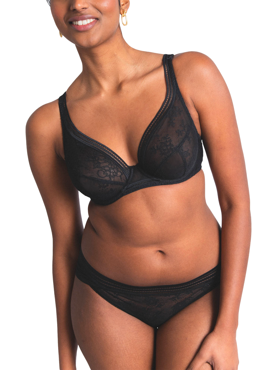 Product image 2 of 7, which shows Maison Lejaby Miss Lejaby Plus Size Lace Triangle Bra, Noir, 30E