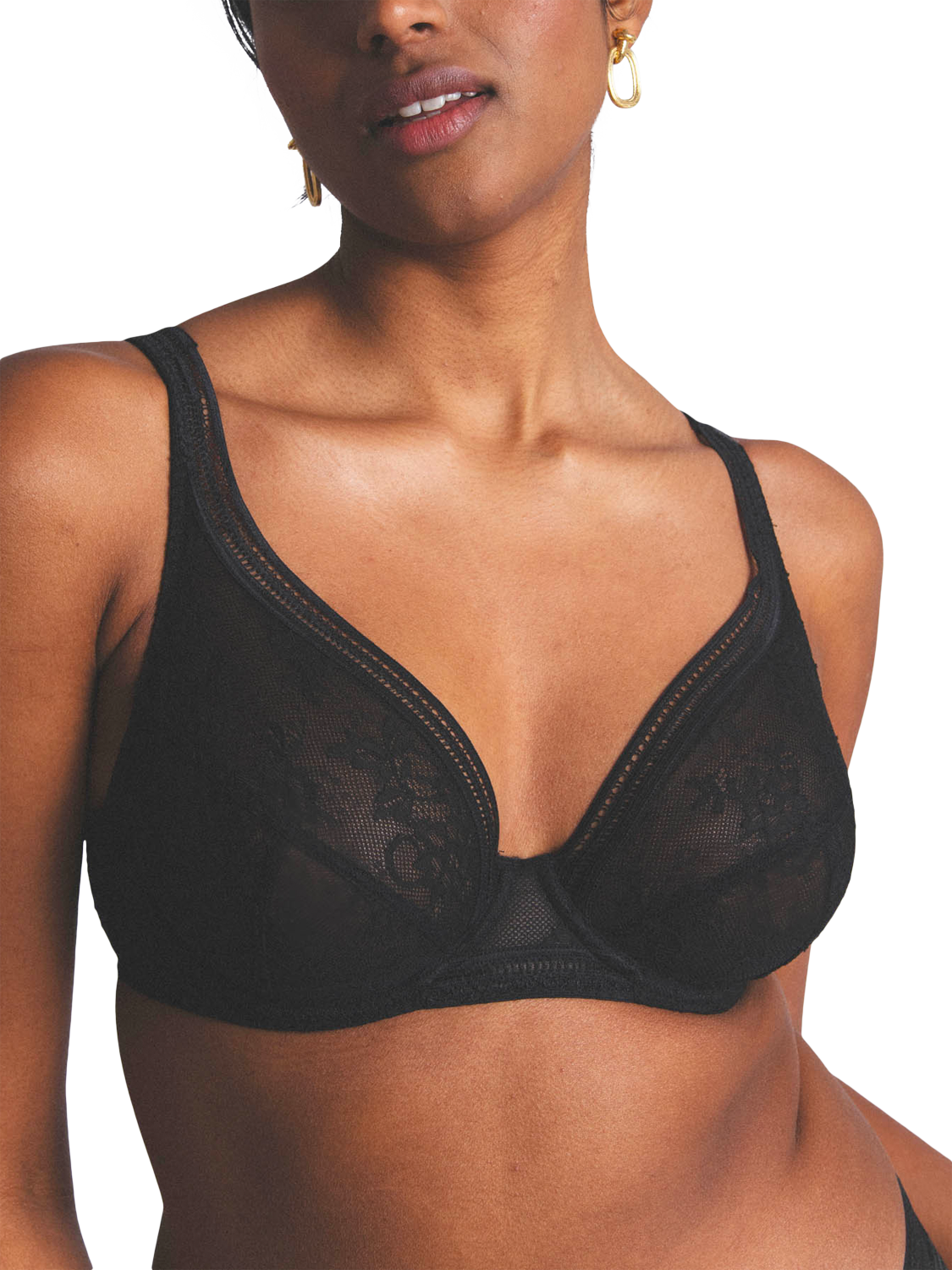 Product image 6 of 7, which shows Maison Lejaby Miss Lejaby Plus Size Lace Triangle Bra, Noir, 30E