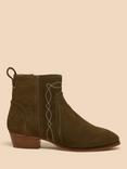 White Stuff Cedar Suede Embroidered Boot, Khaki