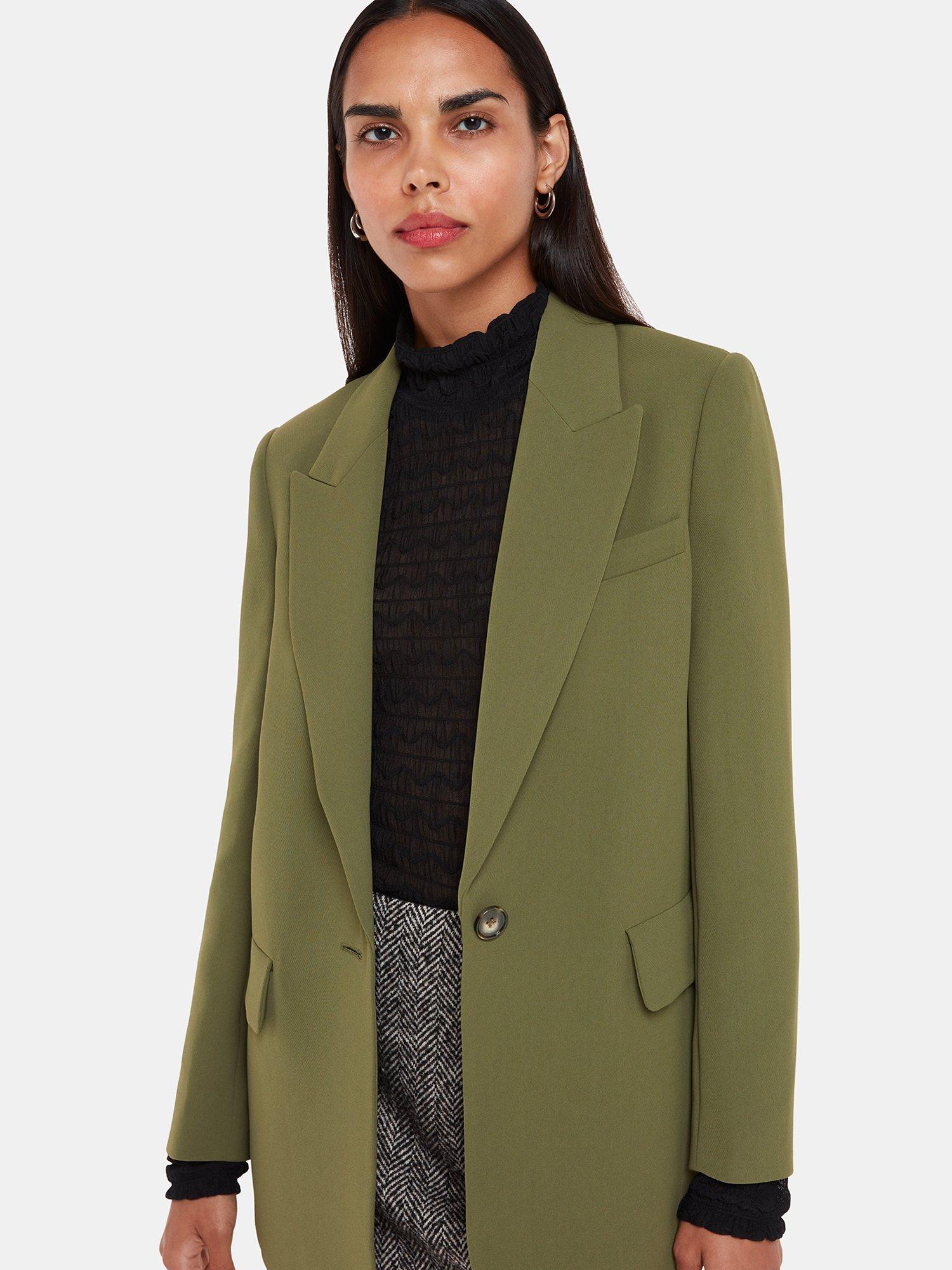 Product image 3 of 4, which shows Whistles Petite Crepe Boyfriend Blazer, Khaki, 18