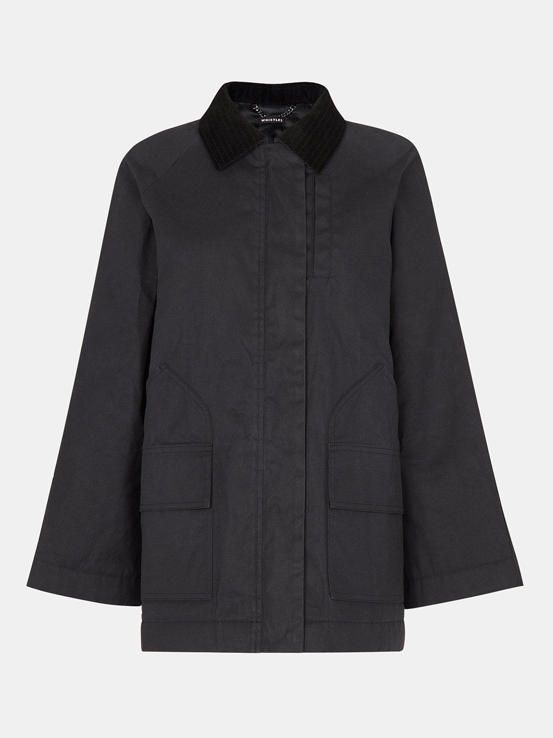 Product image 5 of 5, which shows Whistles Fern Waxed Cotton Jacket, Black, M