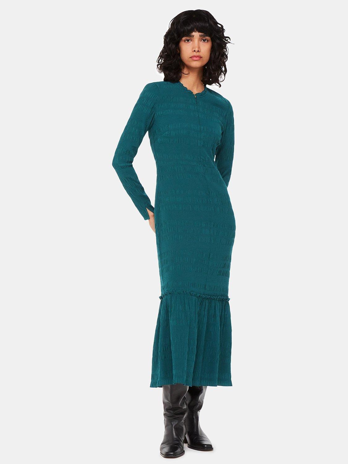 Product image 1 of 5, which shows Whistles Mila Textured Midi Dress, Green, 12