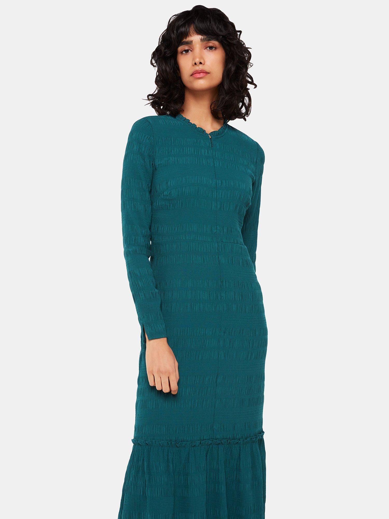 Product image 4 of 5, which shows Whistles Mila Textured Midi Dress, Green, 12