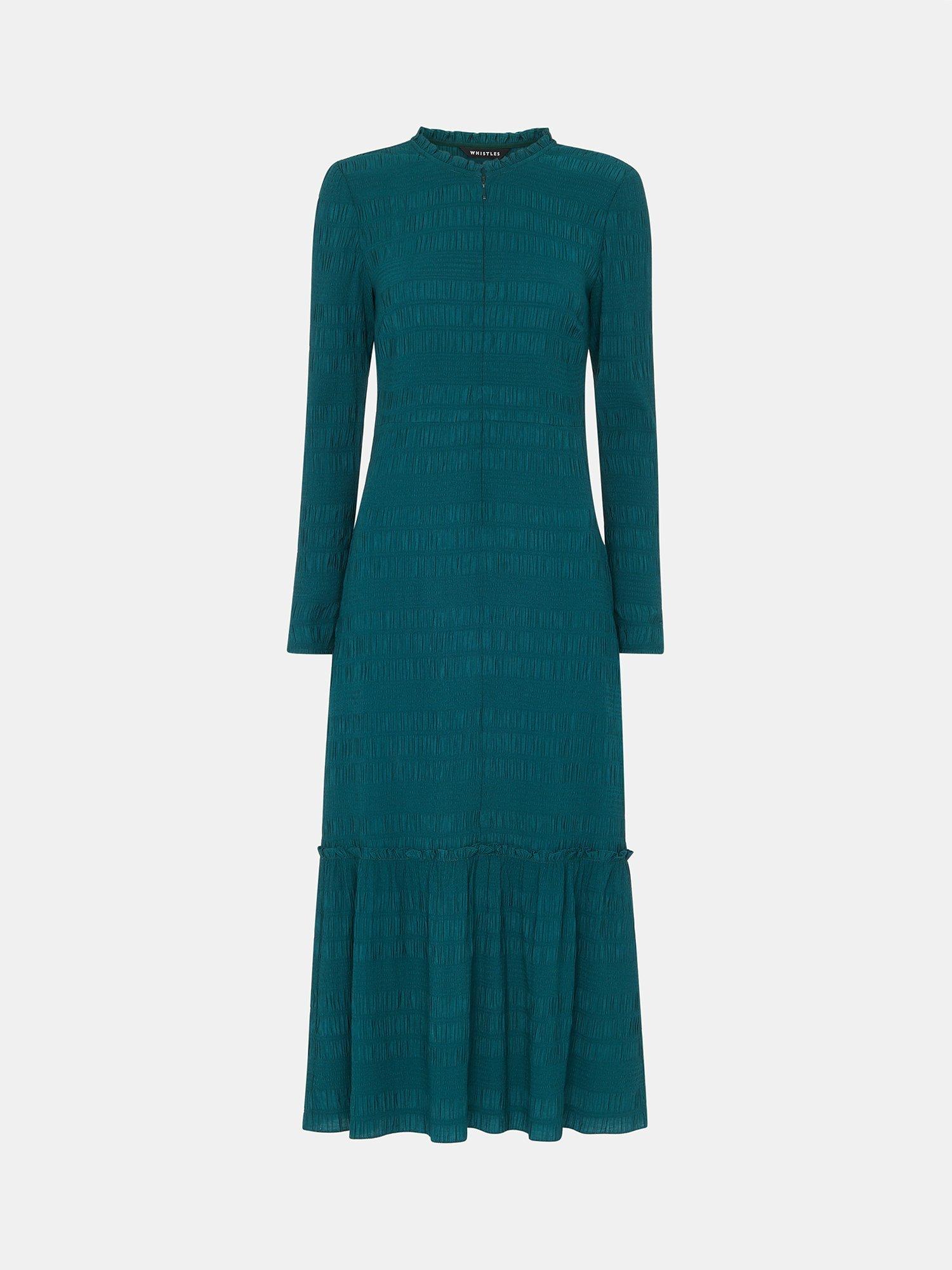 Product image 5 of 5, which shows Whistles Mila Textured Midi Dress, Green, 12