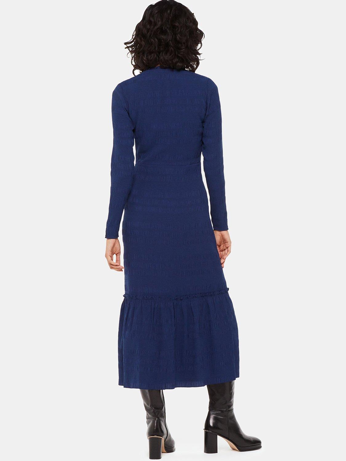 Product image 2 of 5, which shows Whistles Mila Textured Midi Dress, Navy, 6