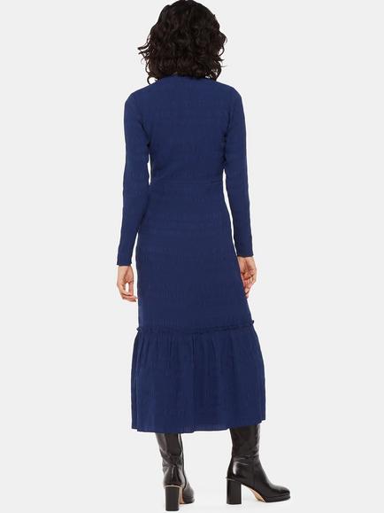 Whistles Mila Textured Midi Dress - view 2, Navy