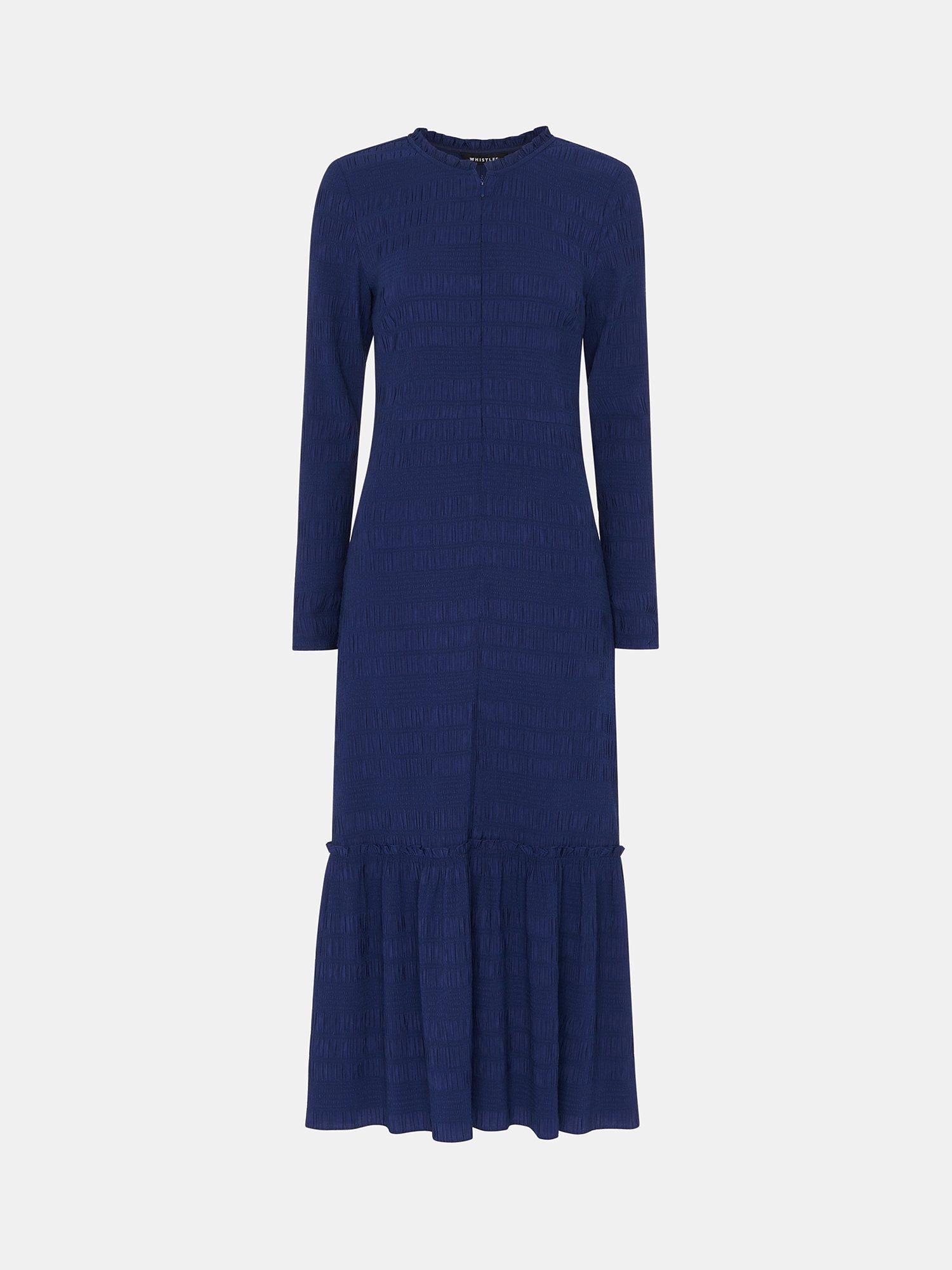 Product image 5 of 5, which shows Whistles Mila Textured Midi Dress, Navy, 6