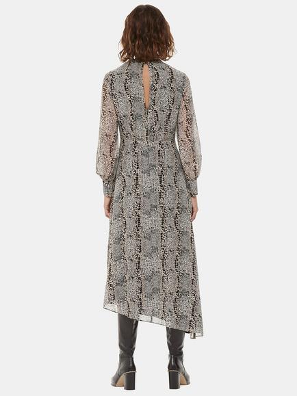 Whistles Meg Optical Snake Print Midi Dress, Black/Multi - view 2, Black/Multi