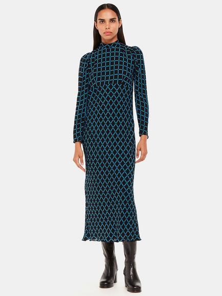 Whistles Abacus Check High Neck Dress, Blue/Multi, Blue/Multi