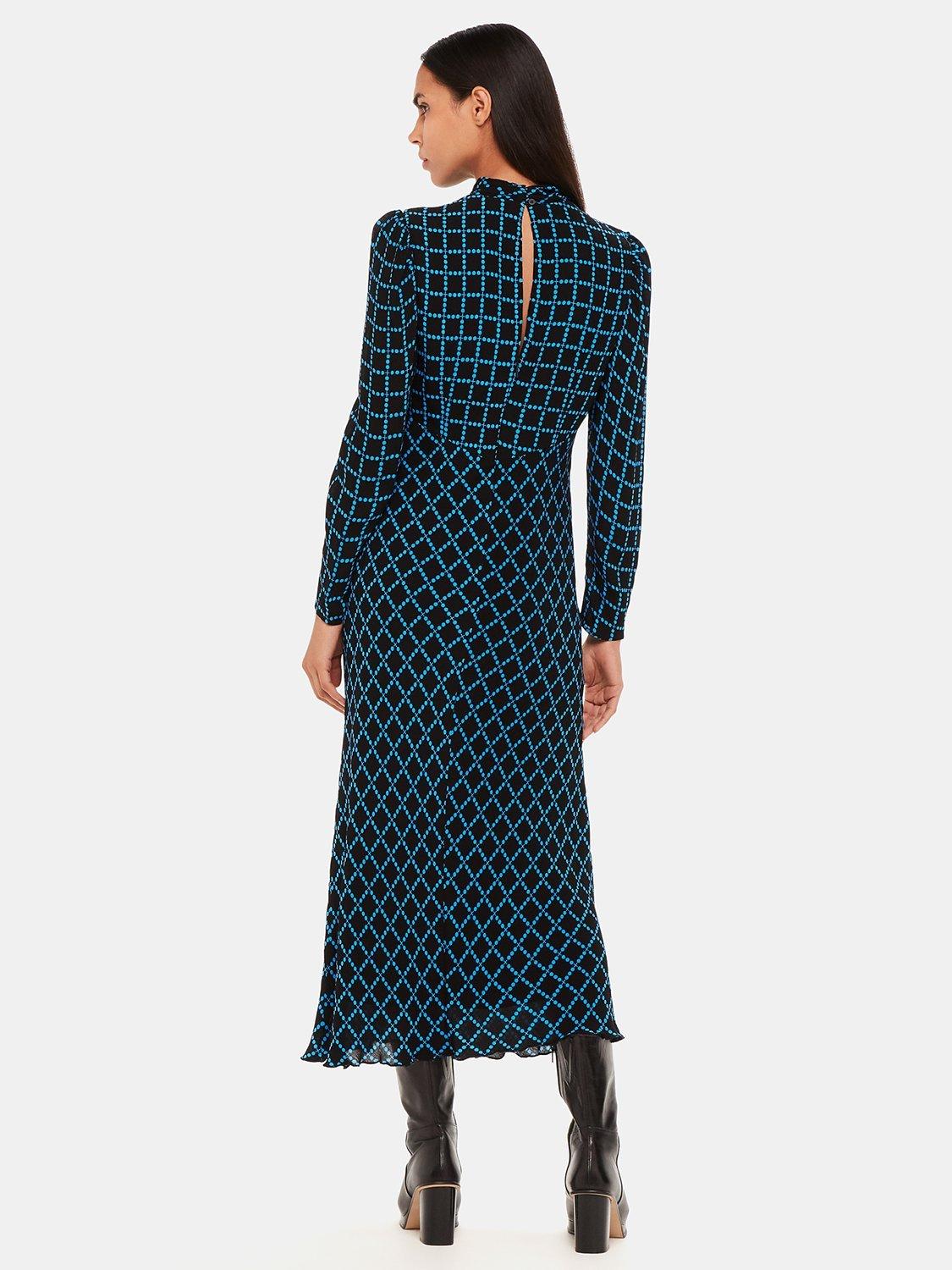 Product image 2 of 6, which shows Whistles Abacus Check High Neck Dress, Blue/Multi, 8