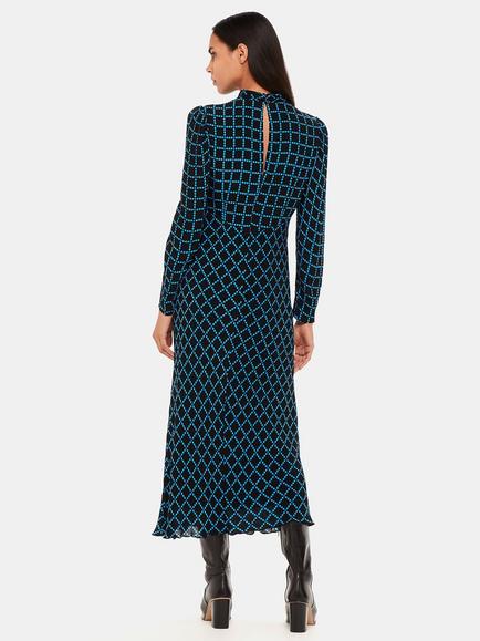 Whistles Abacus Check High Neck Dress, Blue/Multi - view 2, Blue/Multi