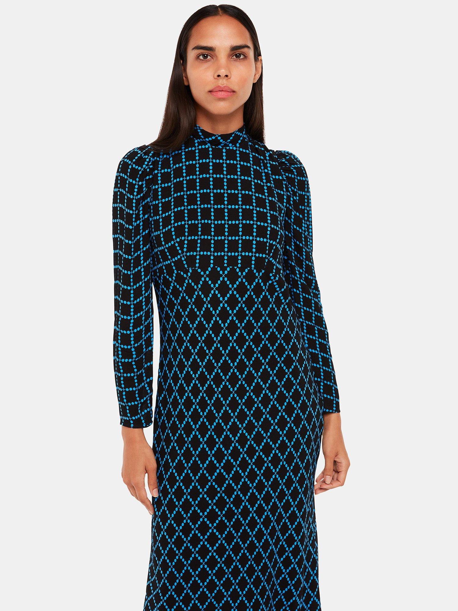 Product image 4 of 6, which shows Whistles Abacus Check High Neck Dress, Blue/Multi, 8