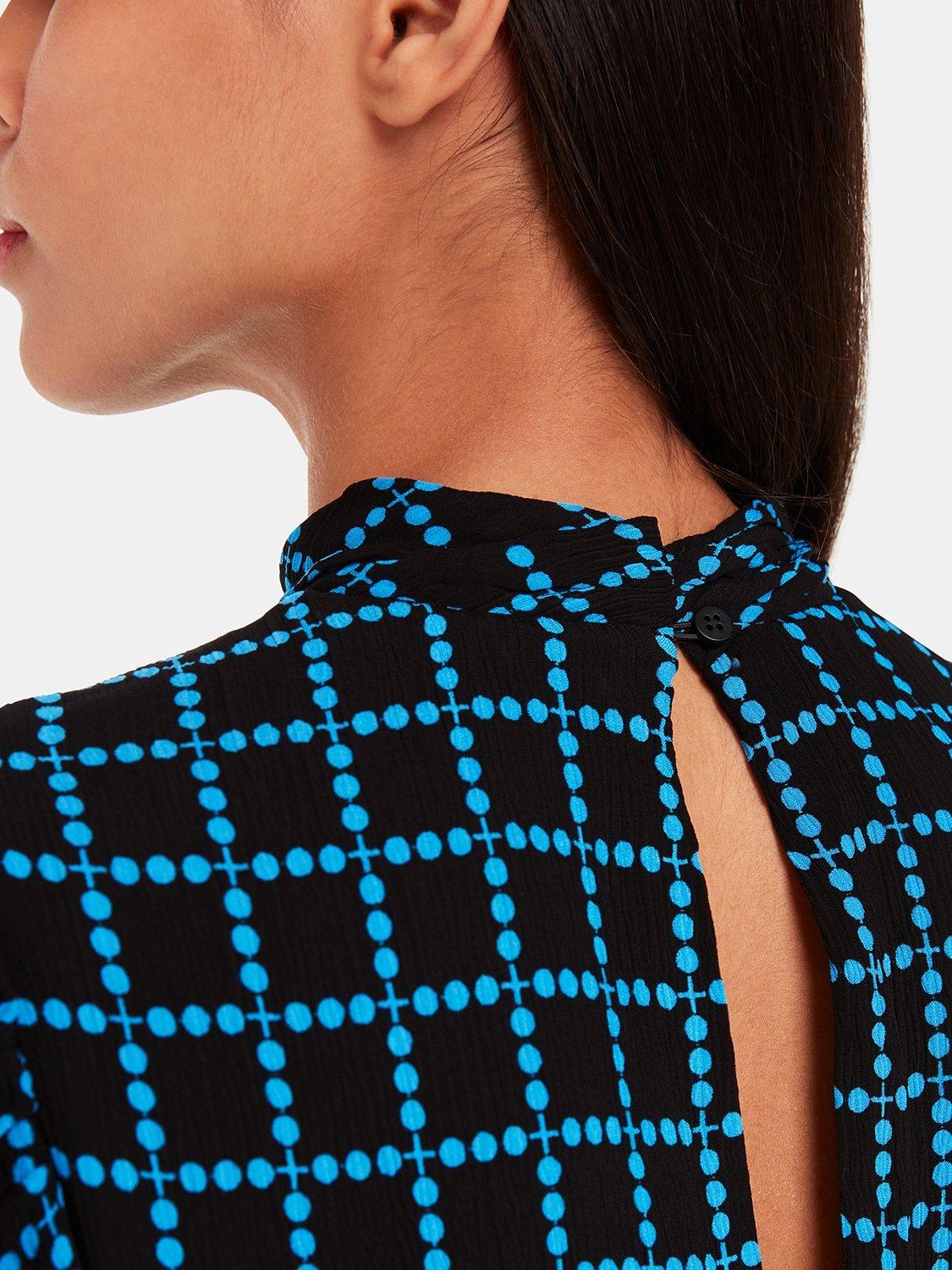 Product image 5 of 6, which shows Whistles Abacus Check High Neck Dress, Blue/Multi, 8