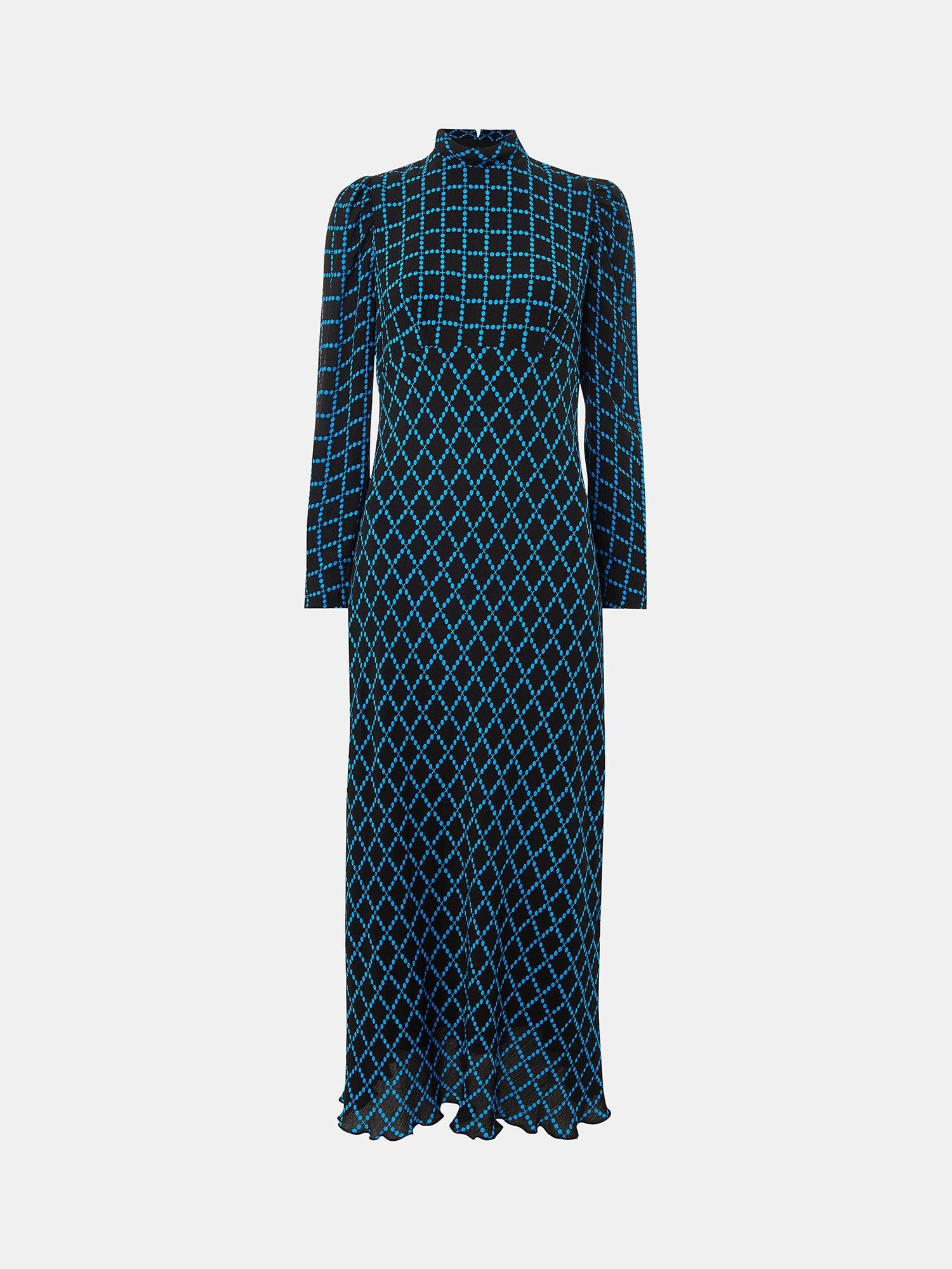 Product image 6 of 6, which shows Whistles Abacus Check High Neck Dress, Blue/Multi, 8